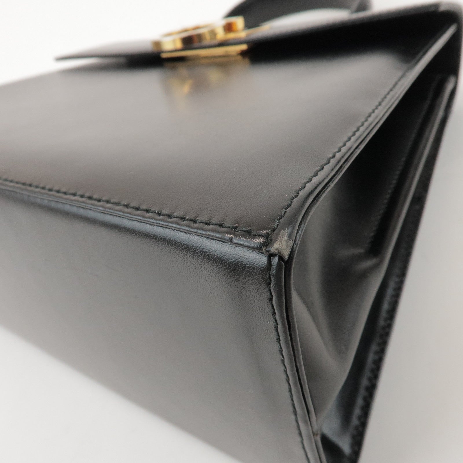 Ferragamo Gancini Calf Leather 2Way Bag Hand Shoulder Bag Black
