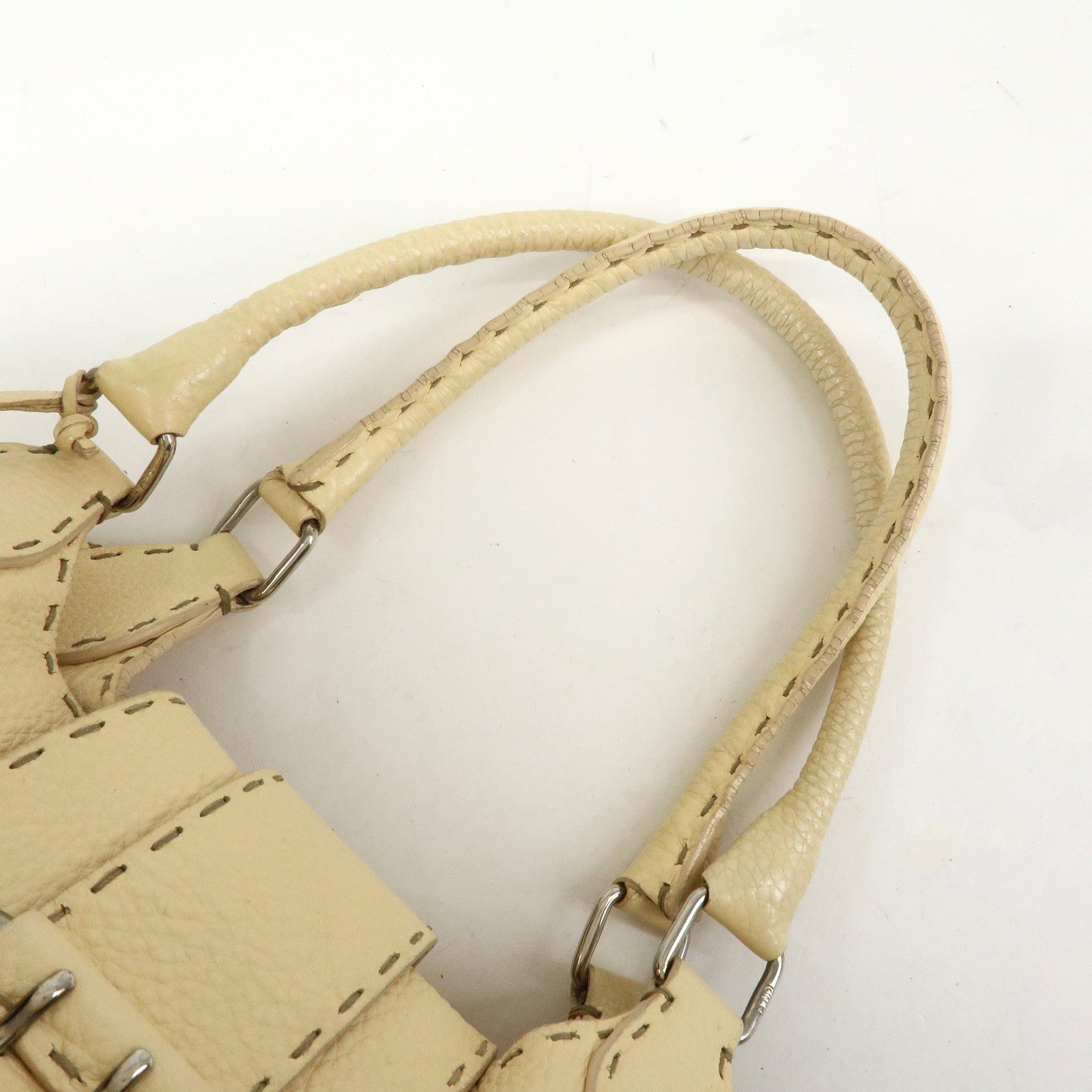 FENDI Selleria Leather Hand Bag Shoulder Bag Cream 8BR457