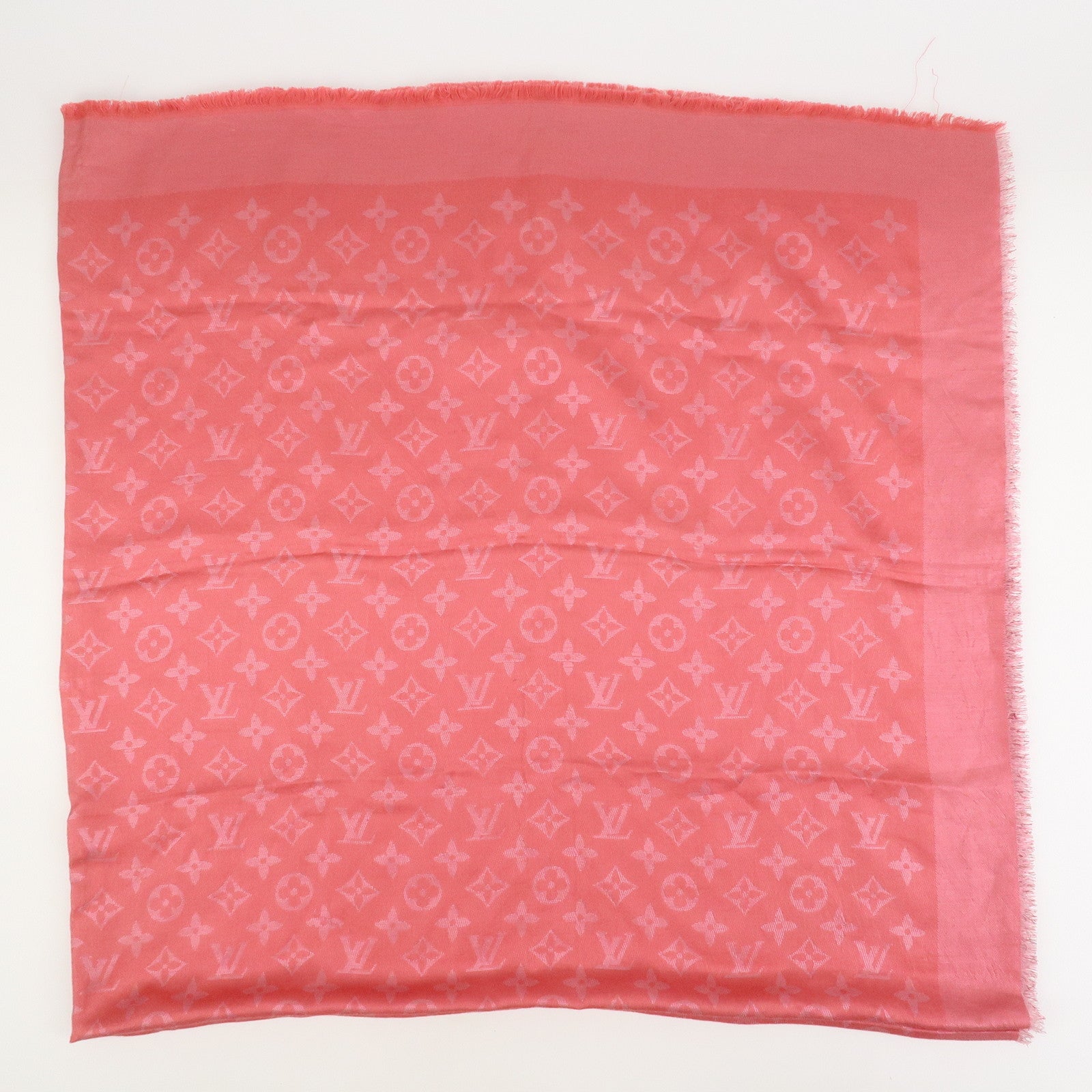 Louis Vuitton Monogram Silk Wook Shawl Scarf Pink