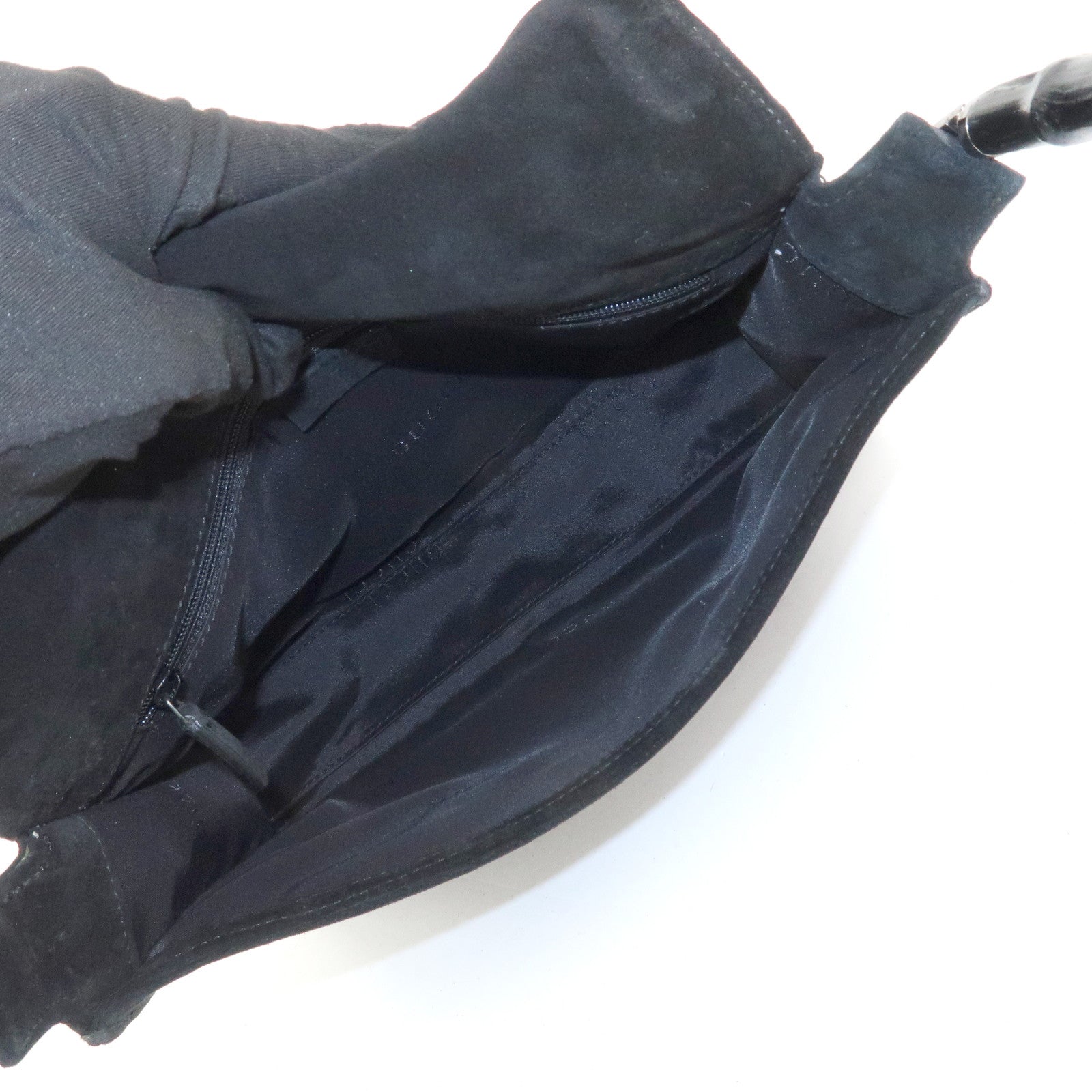 GUCCI  Bamboo Suede Handle Shoulder Bag Hand Bag Black 001・3239