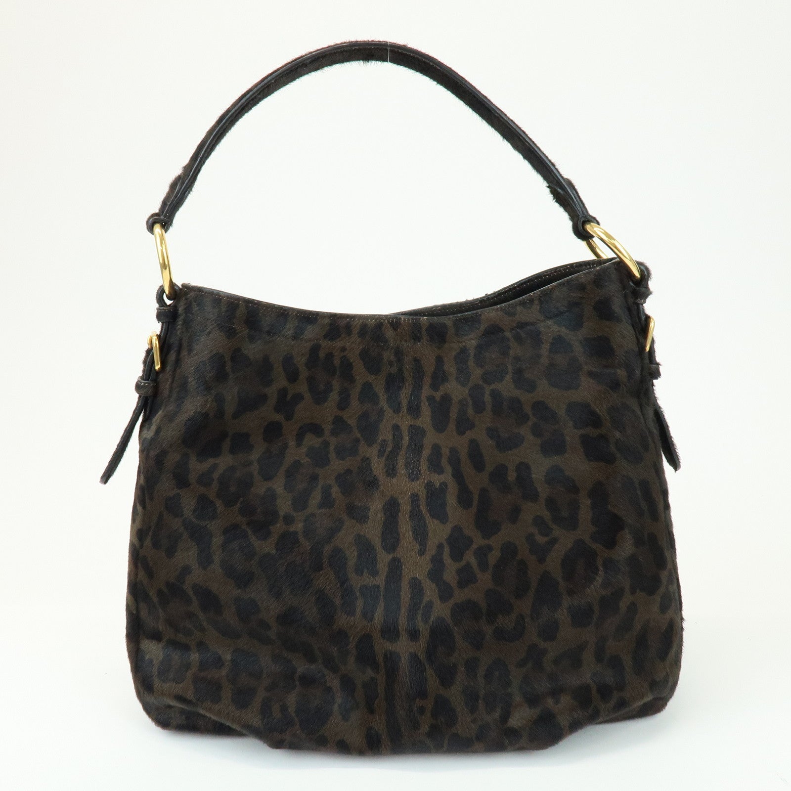 PRADA Leopard Unborn Calf Shoulder Bag Dark Brown BR4941