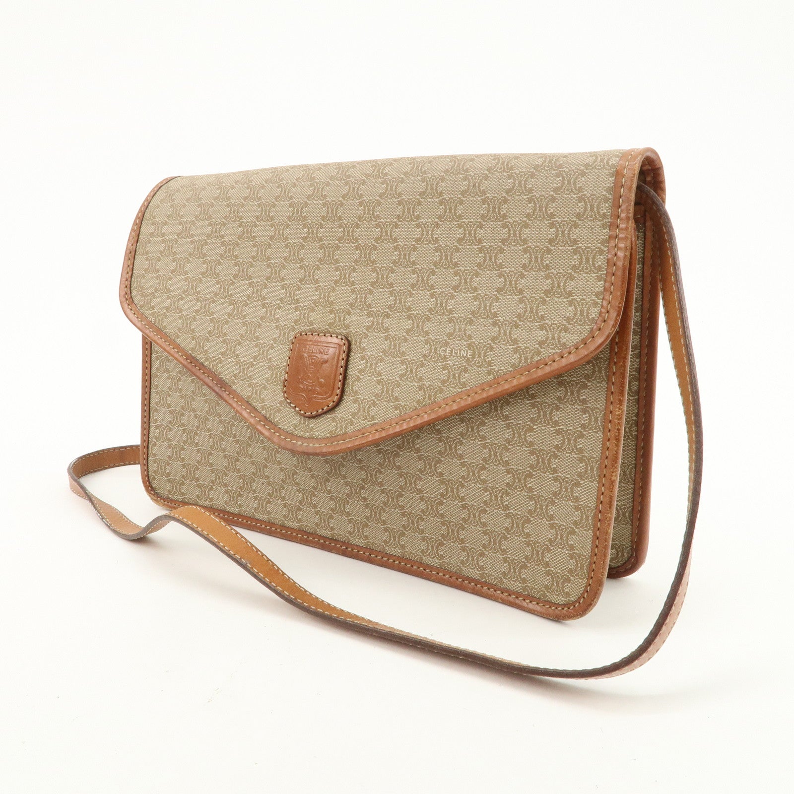 CELINE C Macadam 2Way Bag Shoulder Bag Clutch Bag Beige Brown