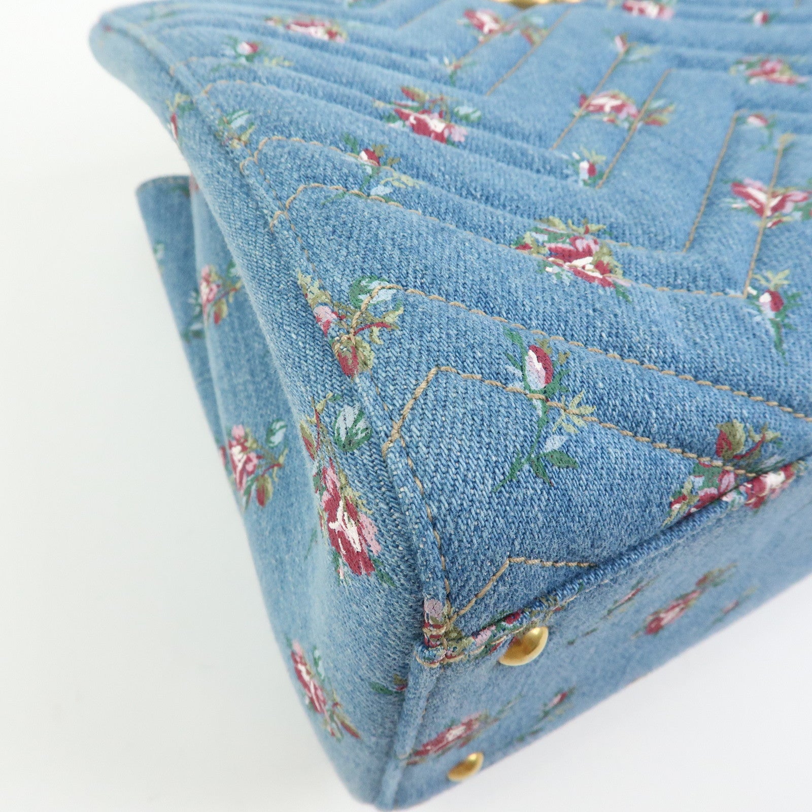GUCCI GG Marmont Denim Leather 2Way Bag Flower Motif Navy 448054