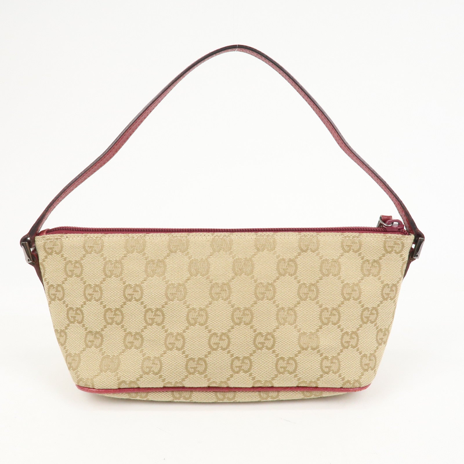 GUCCI Boat Bag Logo GG Monogram Canvas Hand Bag Beige Pink 07198