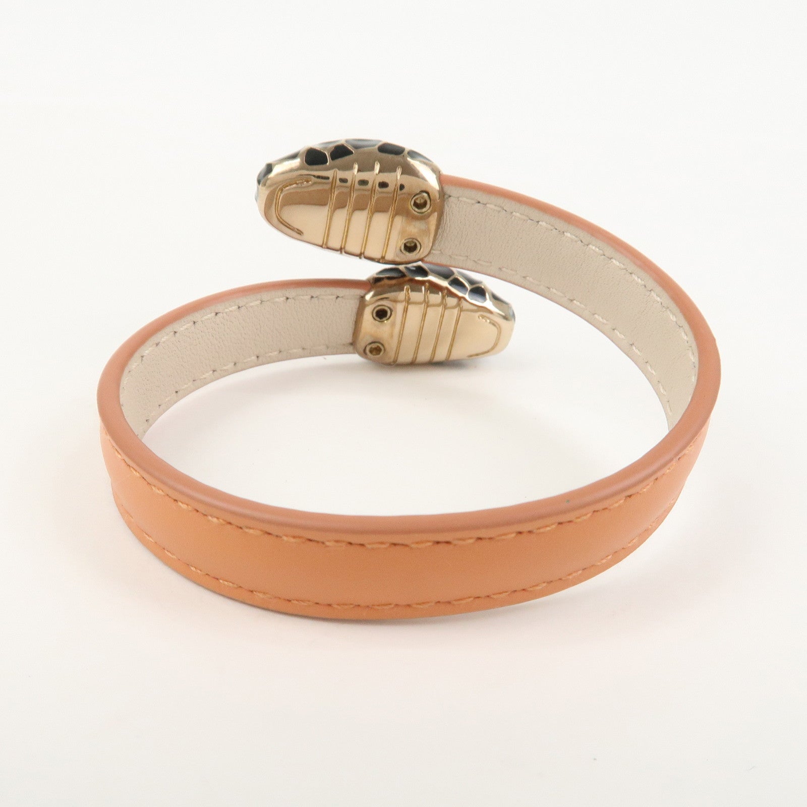 BVLGARI Serpenti Logo Leather Metal Bracelet Bangle Orange