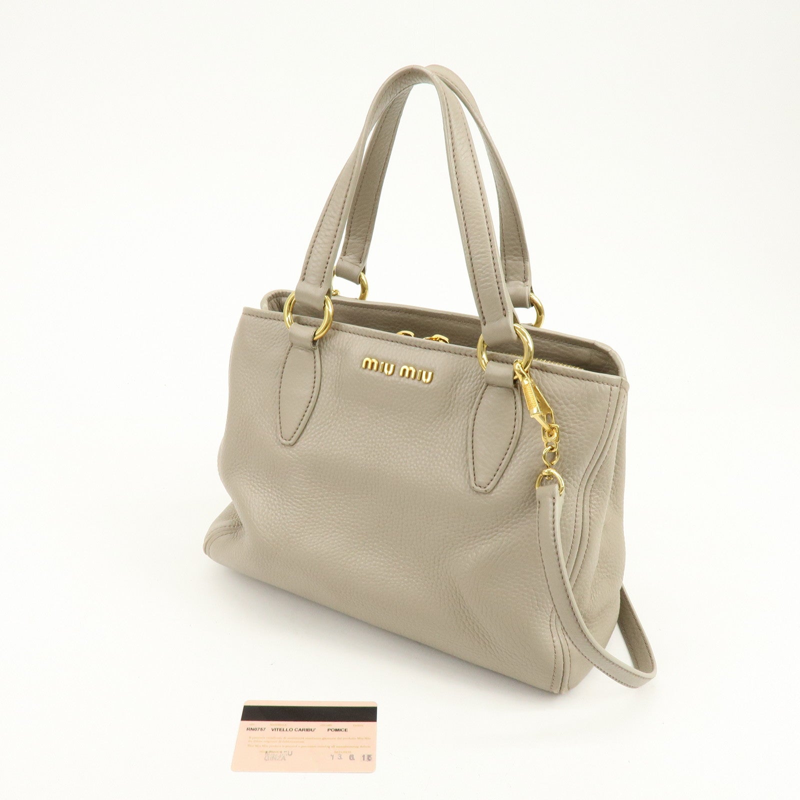 MIU MIU Leather 2Way Bag Hand Bag Shoulder Bag Beige RN0757
