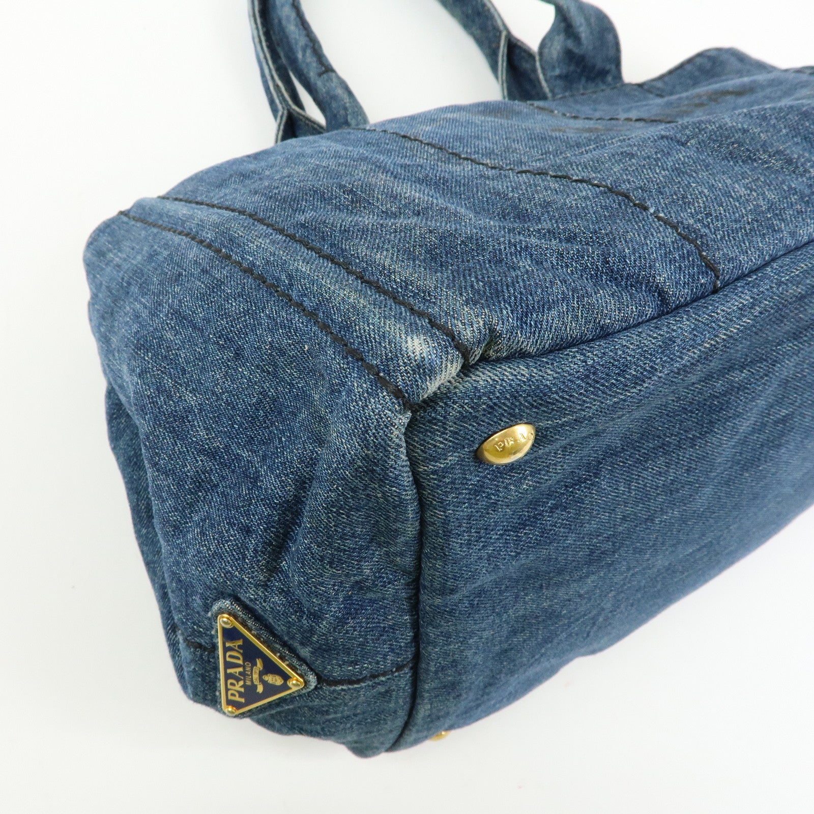 PRADA Logo Canapa Canvas Denim Tote Bag Hand Bag Blue B1877B