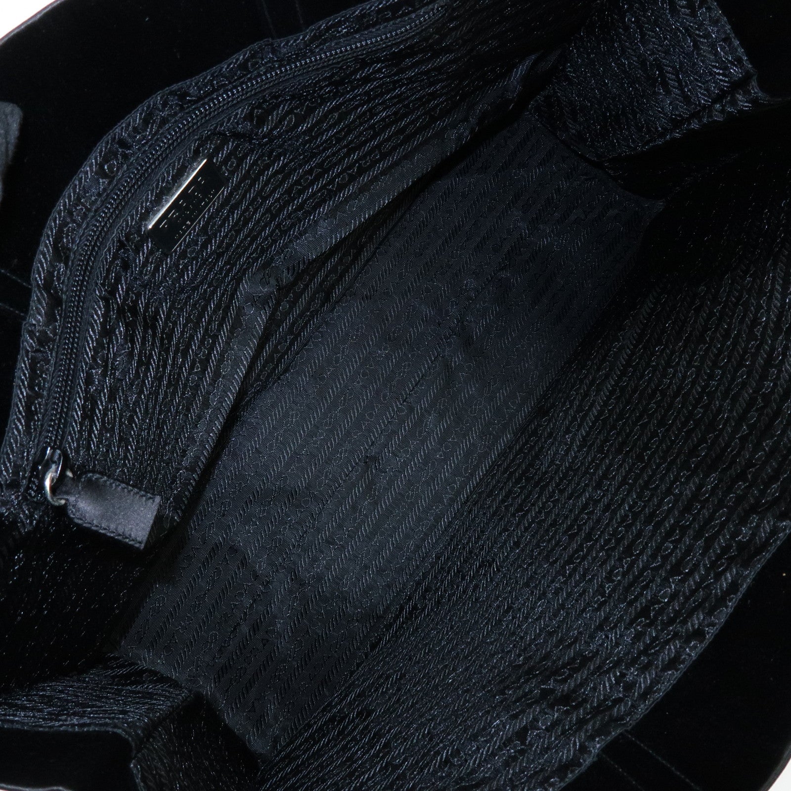 PRADA Triangle Logo Satin Tote Bag Hand Bag Black