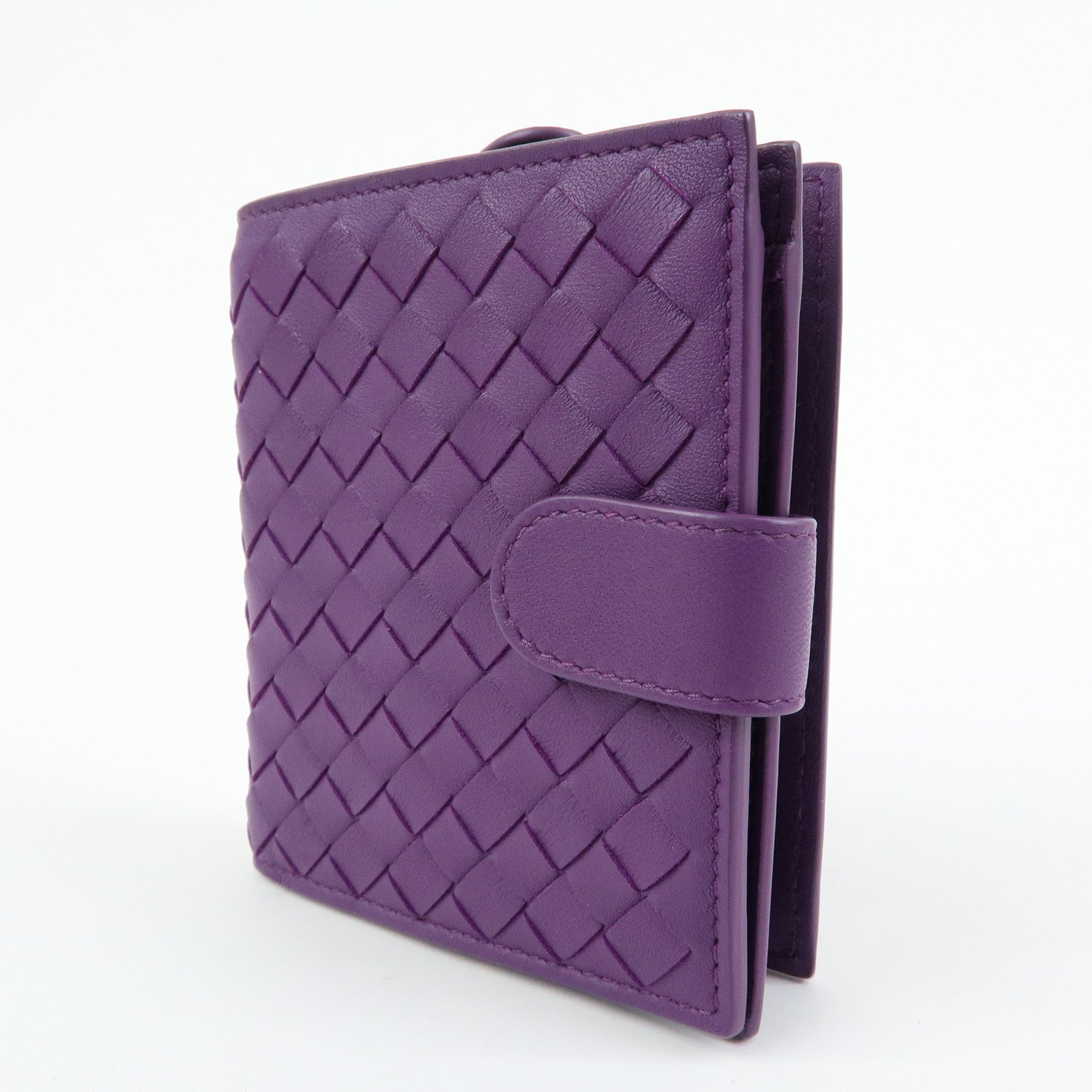 BOTTEGA VENETA Intrecciato Leather Bi-fold Comact Wallet Purple