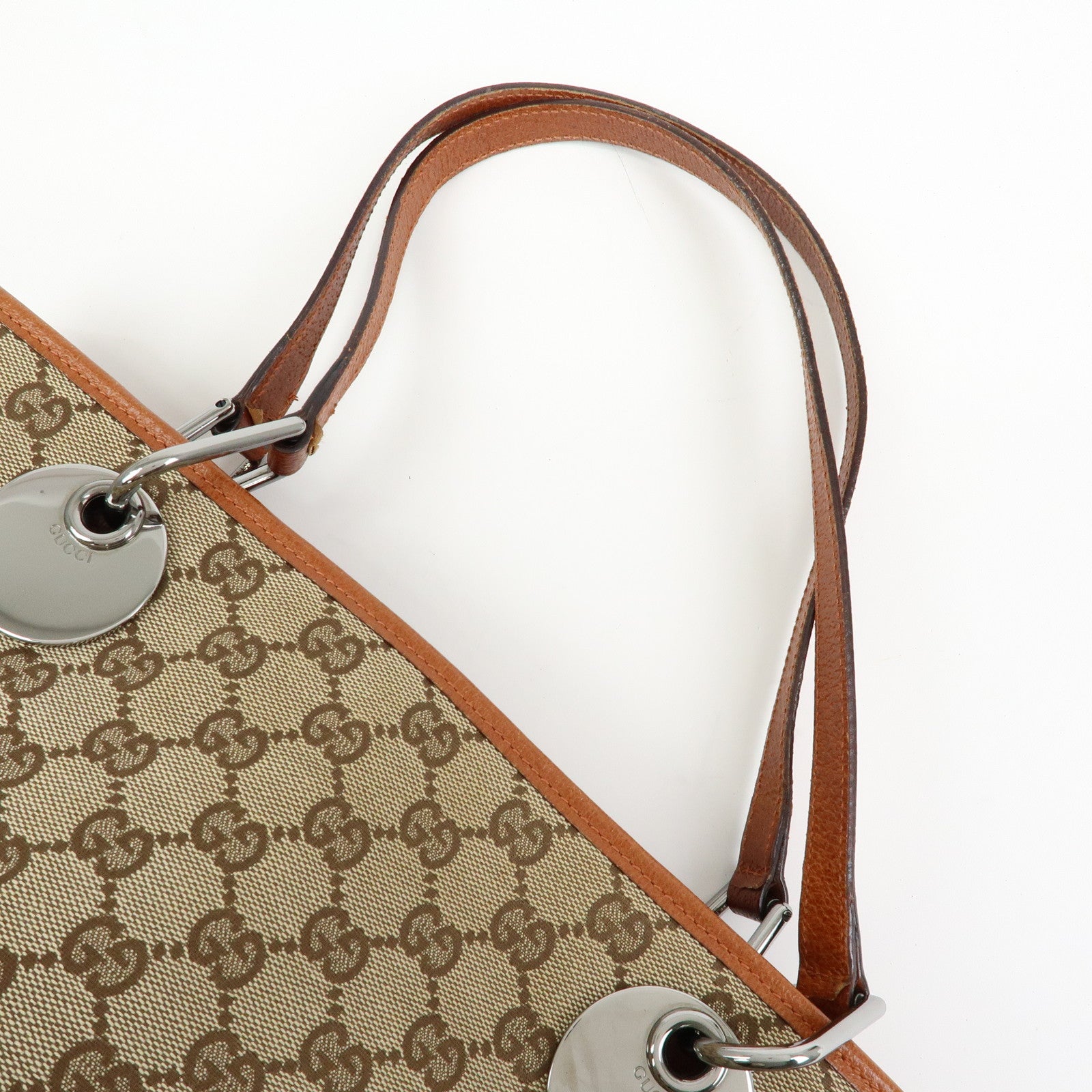 GUCCI GG Canvas Leather Tote Bag Shoulder Bag Beige Camel 120837