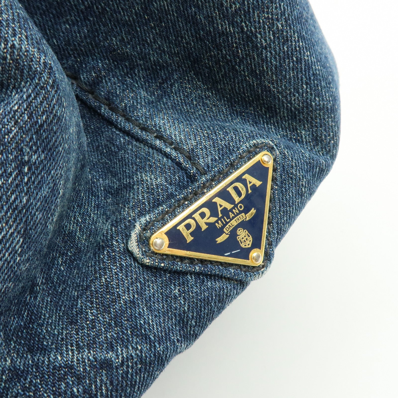 PRADA Triangle Logo Canapa Denim Tote Bag Hand Bag Denim Blue