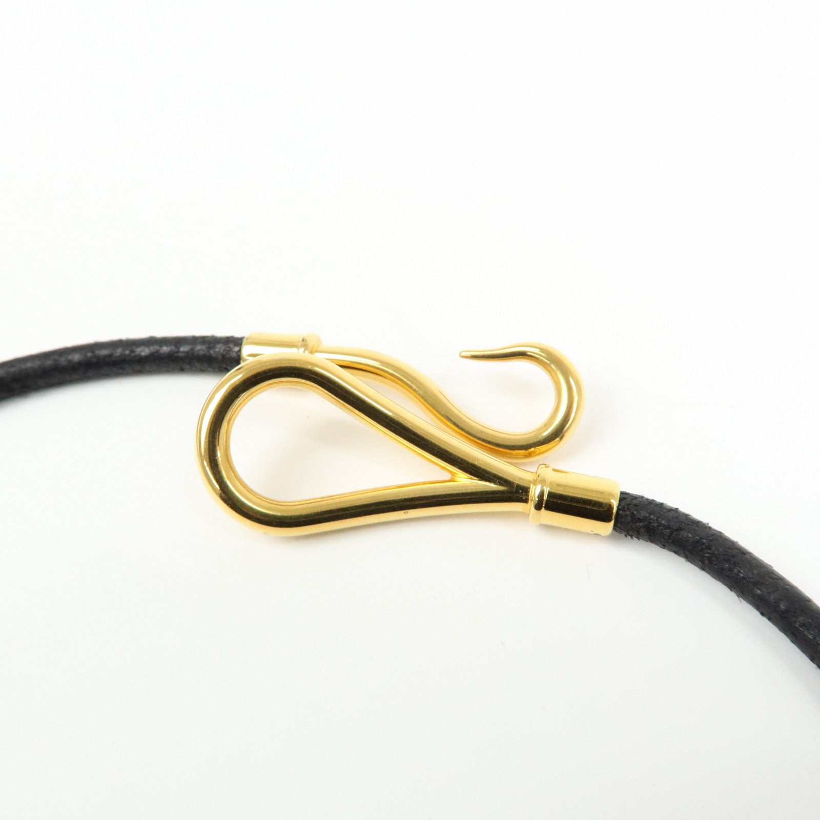 HERMES Jumbo Choker Leather Metal Bracelet Black Gold