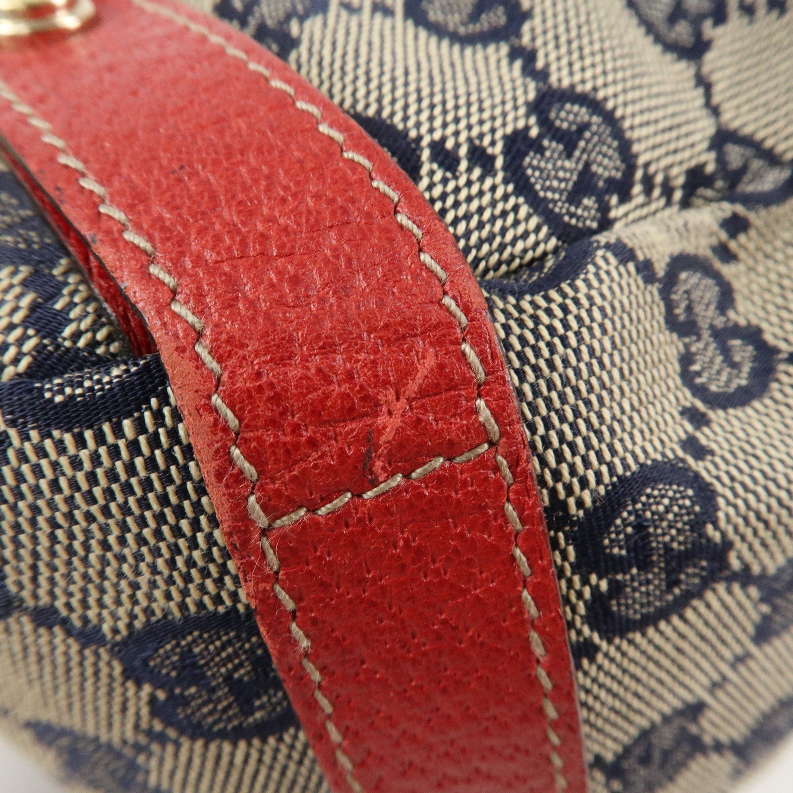 GUCCI Abbey GG Canvas Leather Tote Bag Shoulder Bag Navy Red 130736 Used