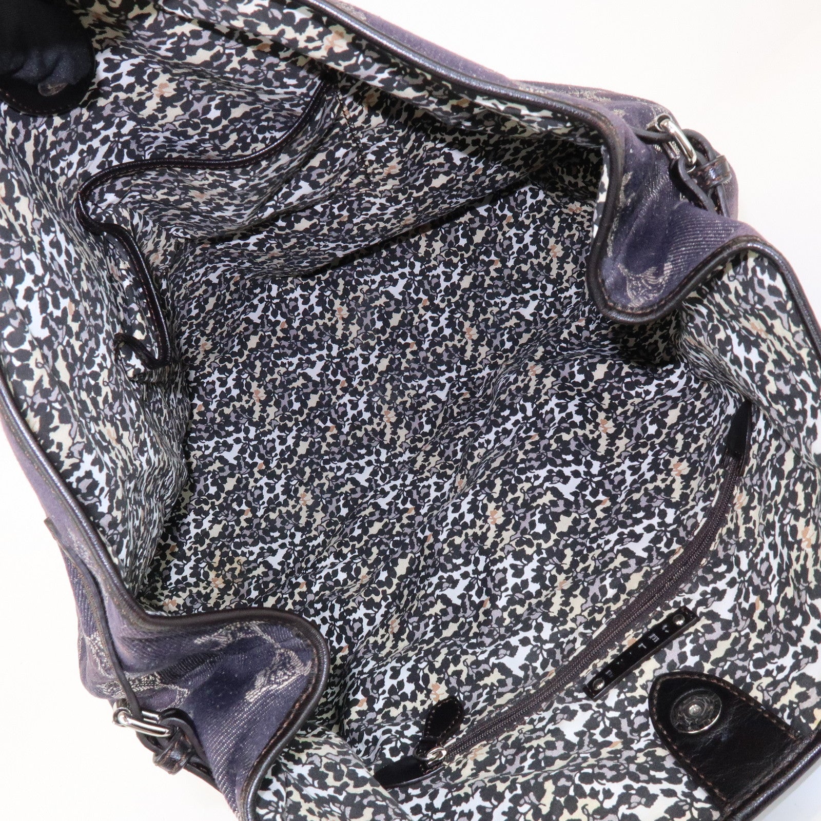 CELINE Macadam Logo Canvas Leather Shoulder Bag Hand Bag Navy