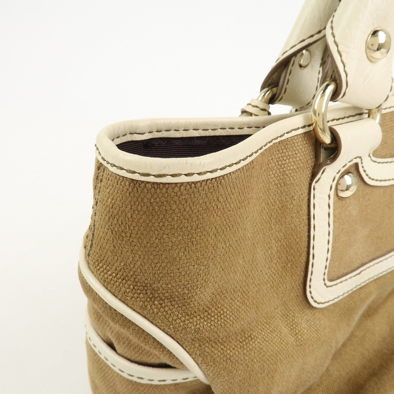 CELINE Canvas Leather Boogie Bag Hand Bag Macadam Motif Brown Ivory