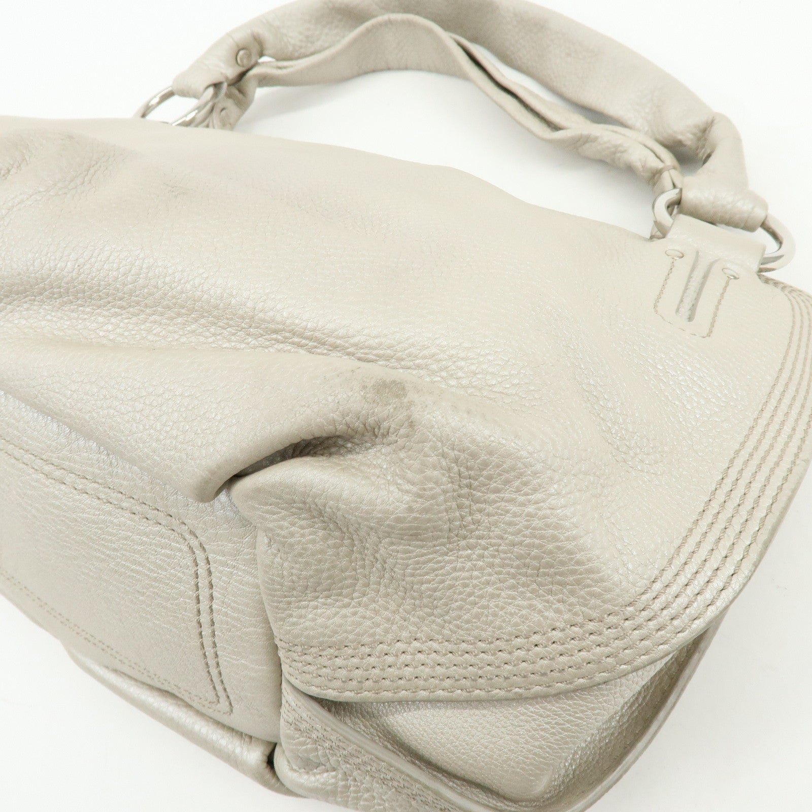 CELINE Bittersweet Leather Shoulder Bag Hand Bag Pearl White
