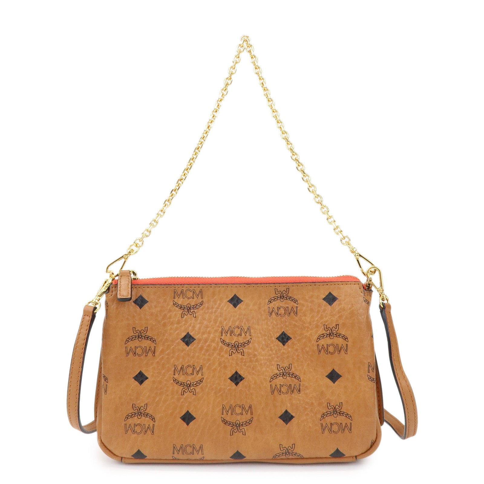 MCM Visetos Leather 2WAY Hand Bag Shoulder Bag Crossbody Bag Brown