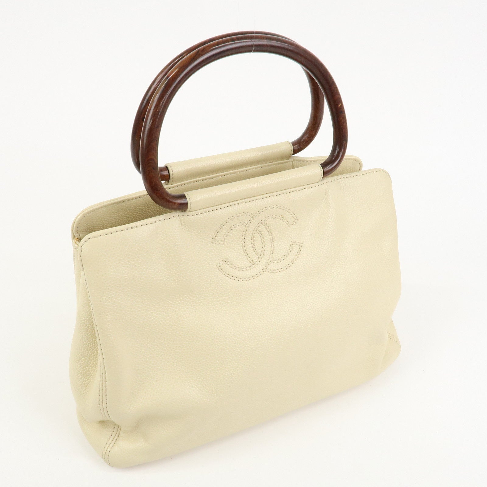 CHANEL COCO Mark Caviarskin Hand Bag Ivory Brown