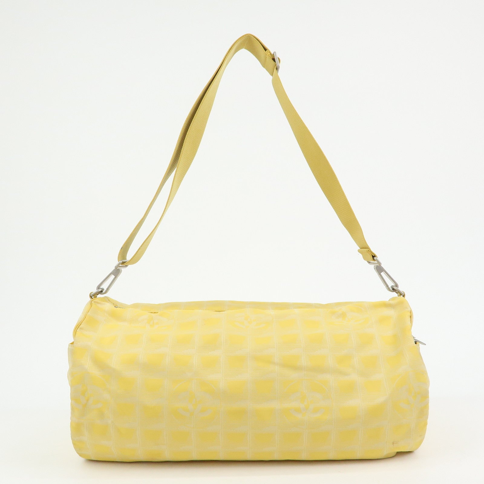 CHANEL New Travel Line Nylon Jacquard Leather Drum Bag Yellow