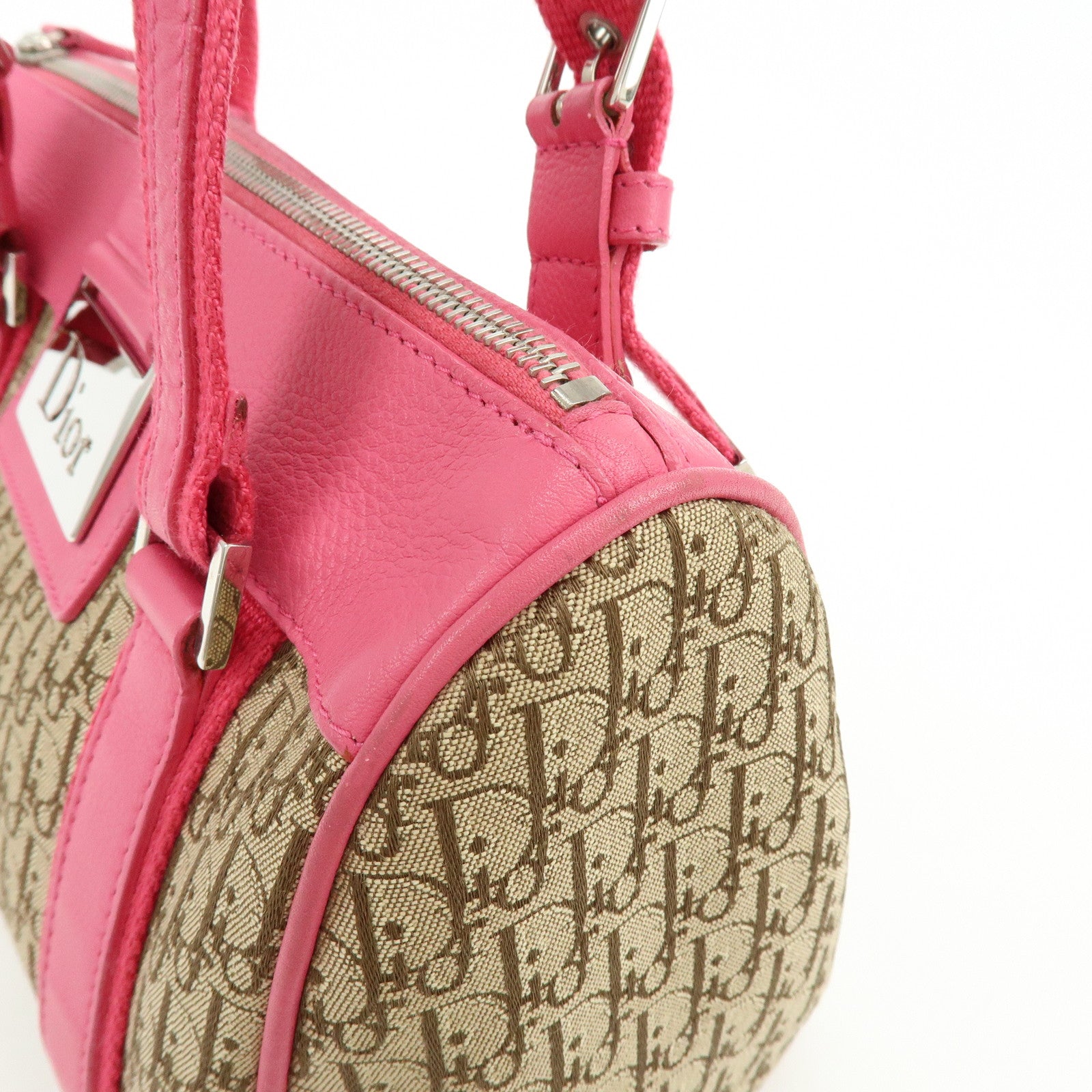 Christian Dior Trotter Street Chic Canvas Leather Boston Bag Pink