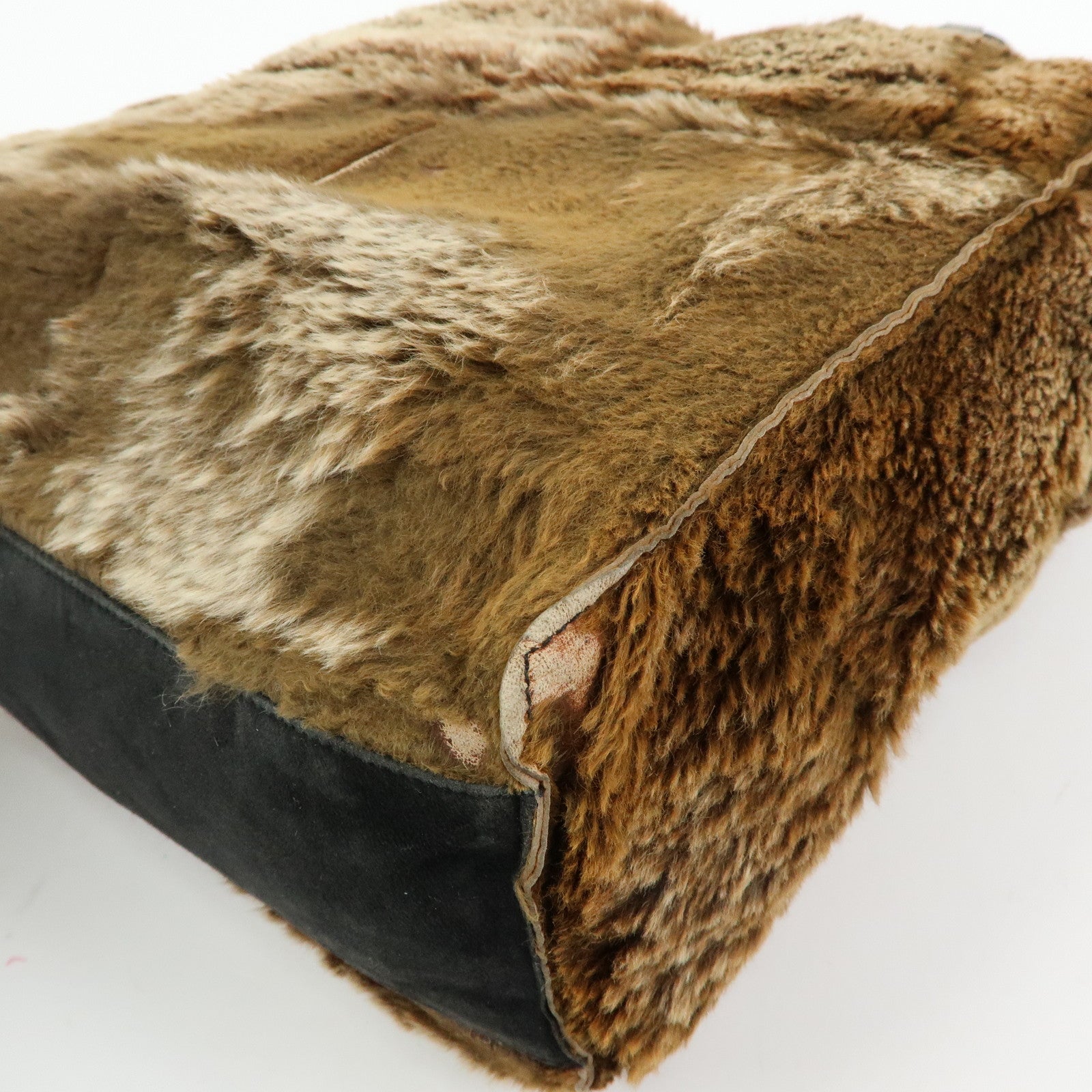 CHANEL COCO Mark Logo Fur Suede Tote Bag Hand Bag Brown