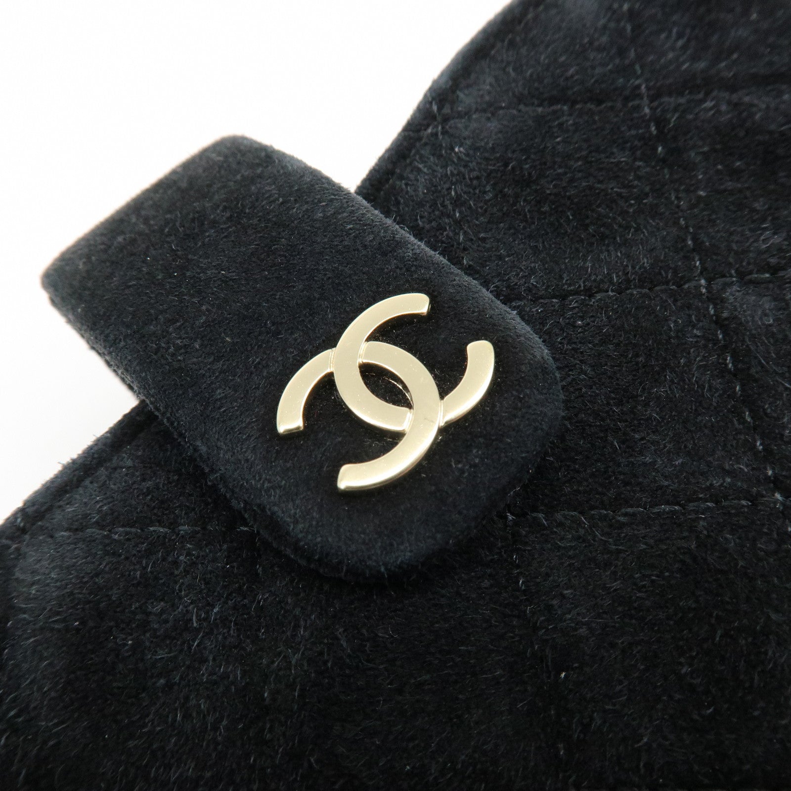 CHANEL Matelasse COCO Mark Suede Cosmetic Makeup Pouch Black