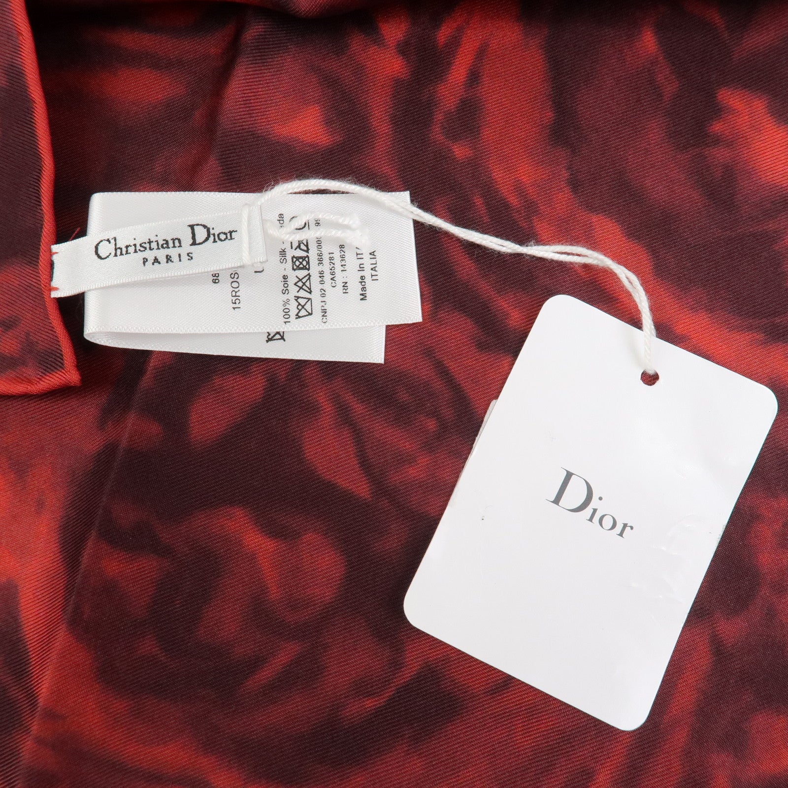 Christian Dior Logo Silk 100% Scarf Rose Motif Red Black