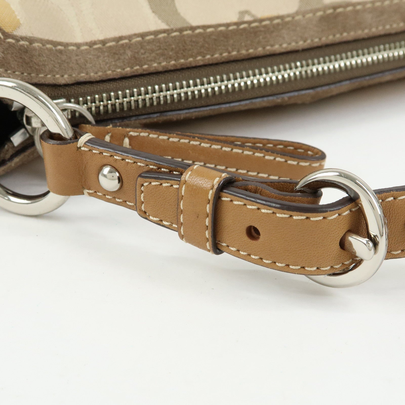 COACH Signature Canvas Suede Leather Shoulder Bag Beige Brown