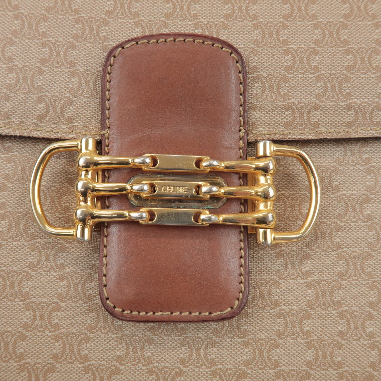 CELINE Macadam PVC Leather Shoulder Bag Beige Brown