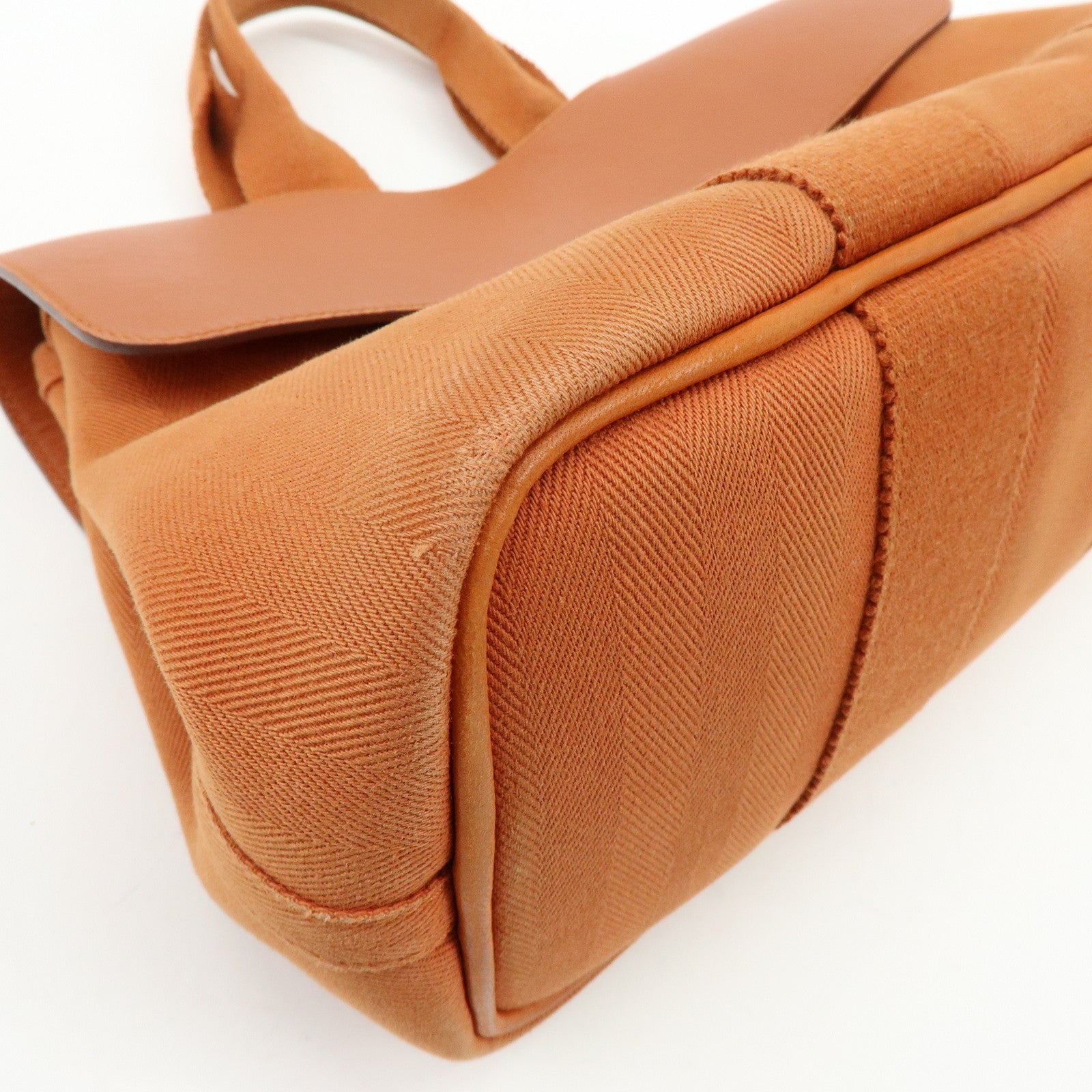 HERMES Valparaiso PM Toile Chevron Leather Tote Bag Hand Bag Brown