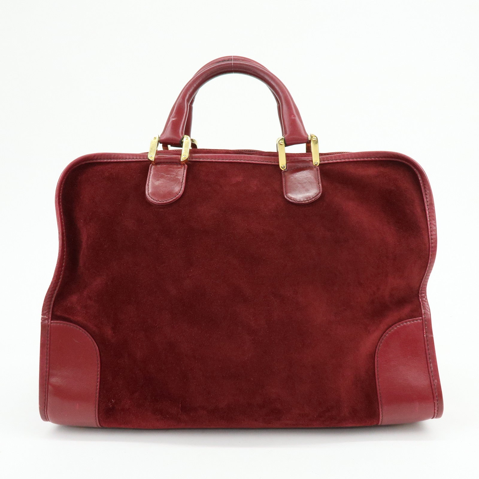 Loewe Anagram Amazona 40 Suede Leather Hand Bag Red Brown