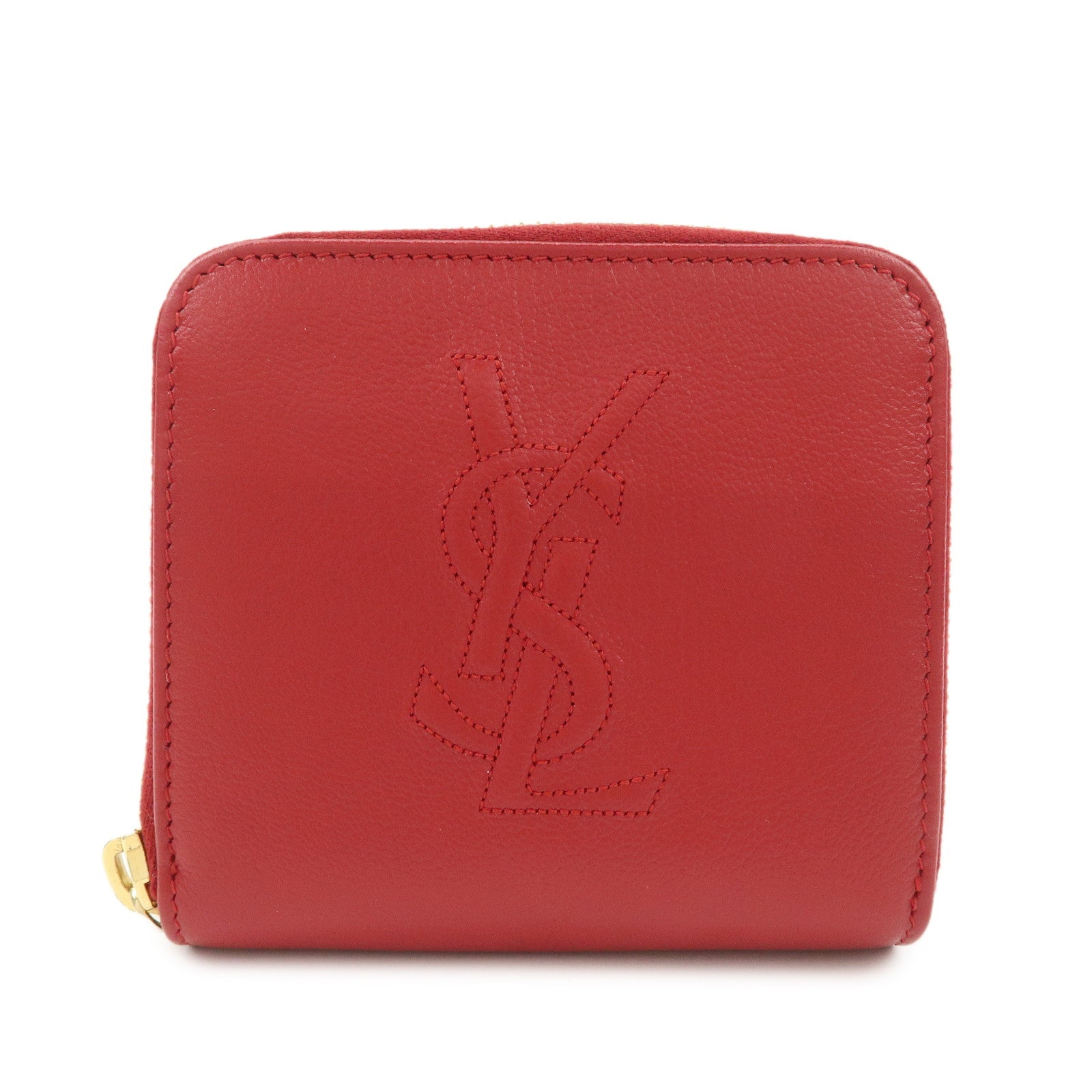 SAINT LAURENT Leather Compact Bi-fold Wallet Red