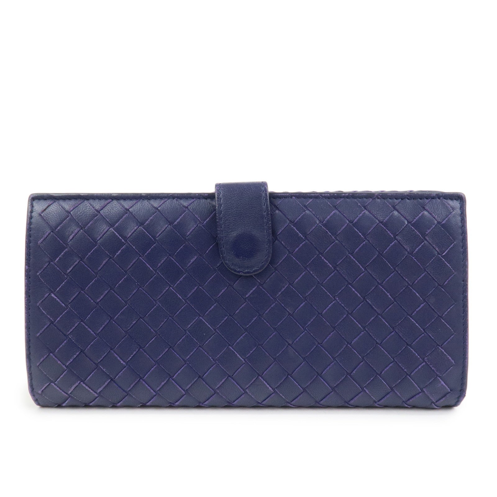 BOTTEGA VENETA Intrecciato Leather Long Flap Wallet Blue