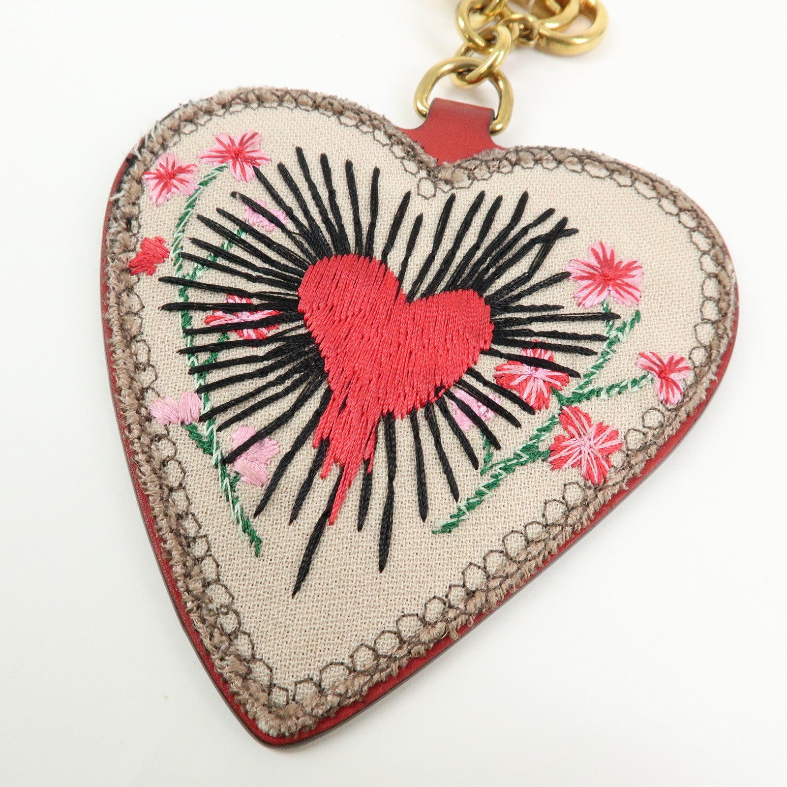 GUCCI GG Supreme Canvas Leather Bag Charm Key Chain Heart Beige