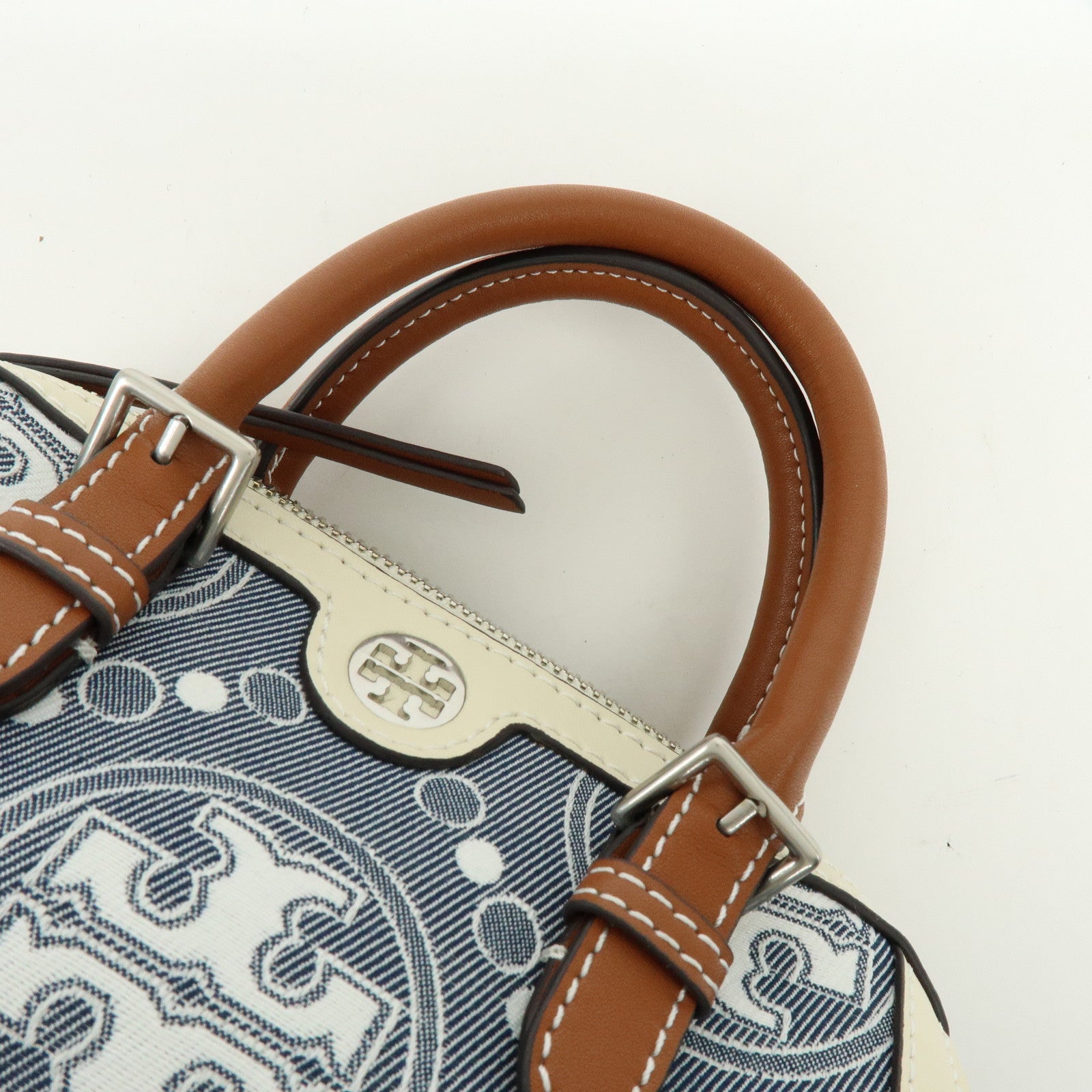 TORY BURCH T Monogram Canvas Leather 2Way Hand Shoulder Bag Blue