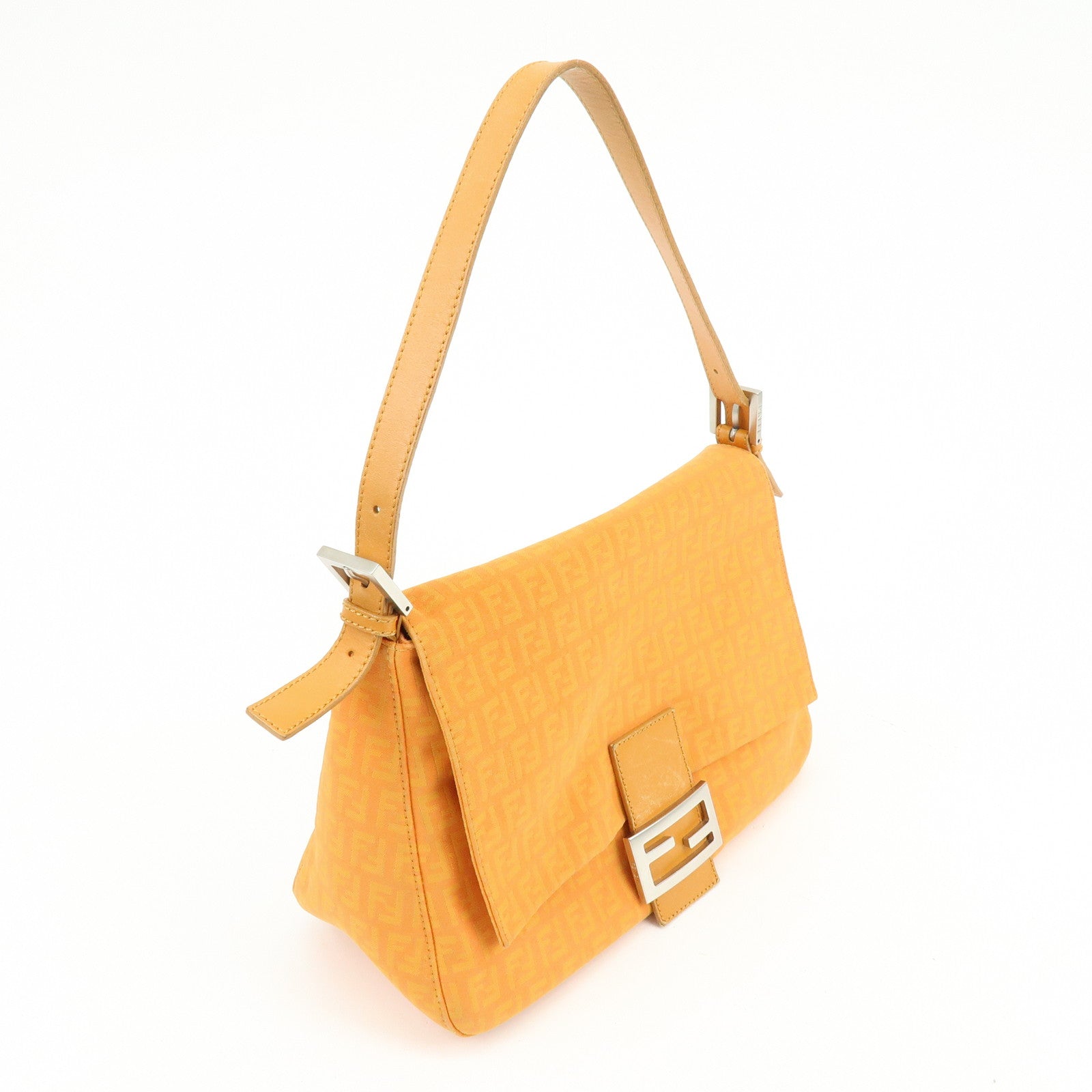 FENDI Mamma Baguette Zucchino Canvas Leather Shoulder Bag 8BR001