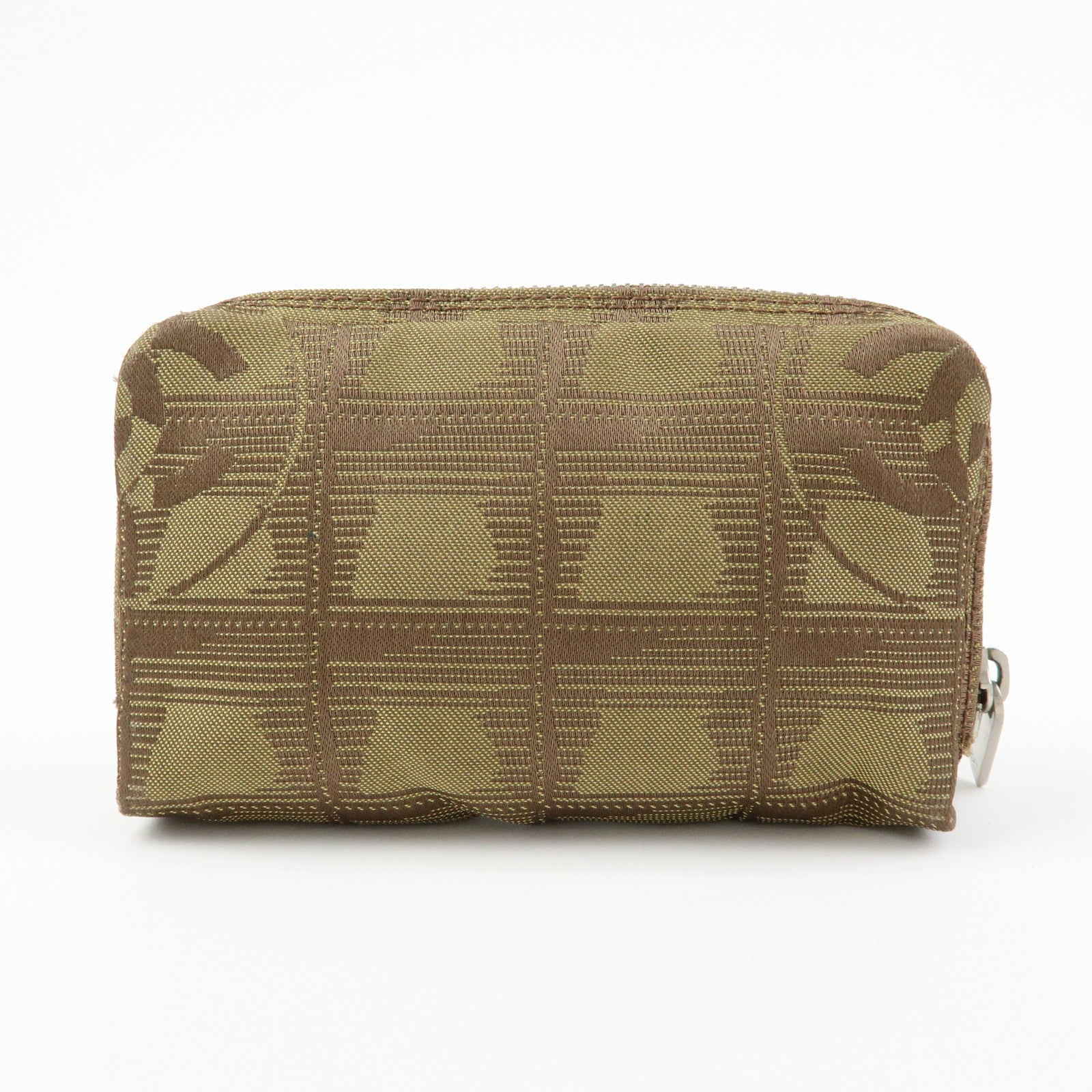 CHANEL New Travel Line Nylon Jacquard Mini Pouch Cosmetic Bag Khaki