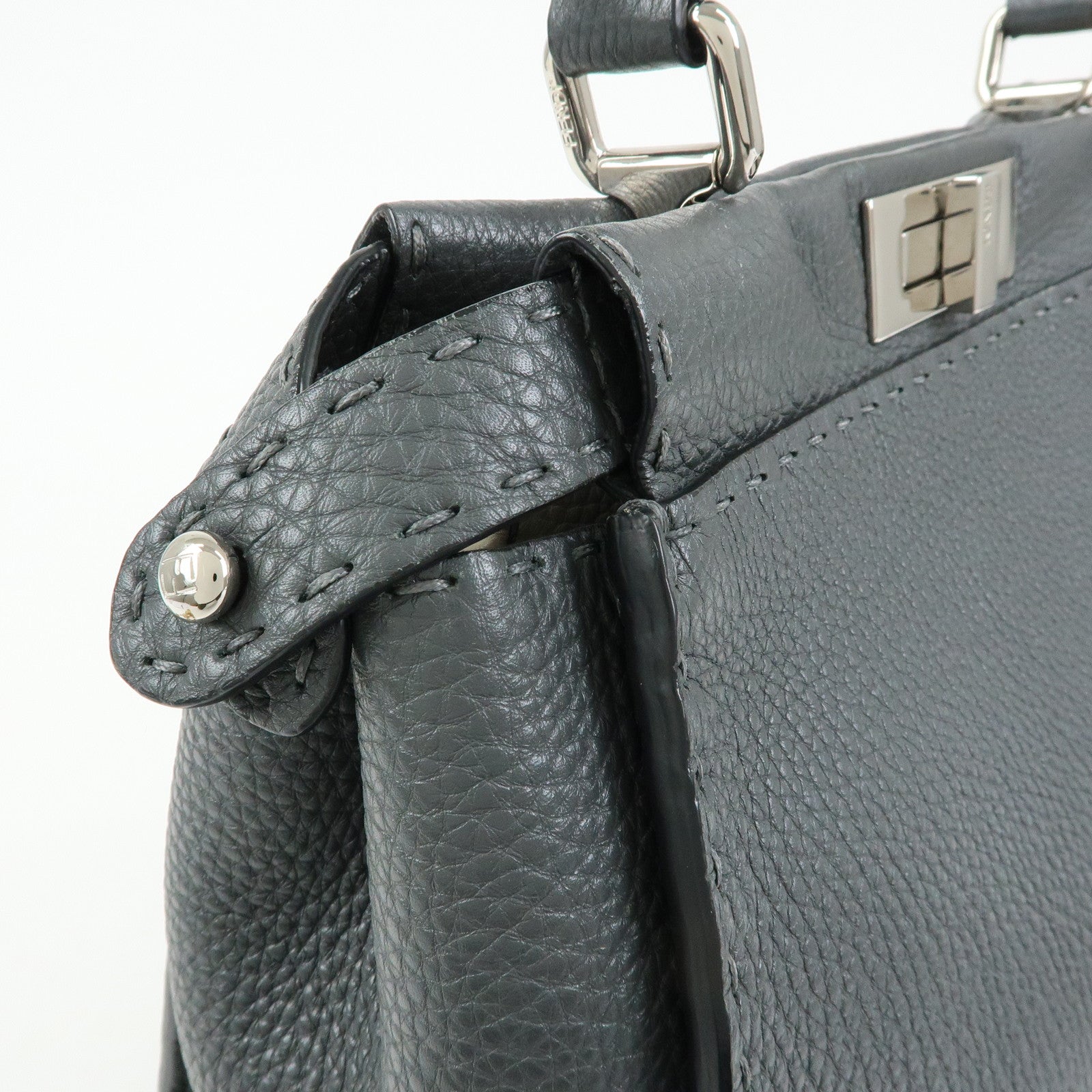 FENDI Selleria Peekaboo Leather 2Way Bag Hand Bag Gray 8BN290