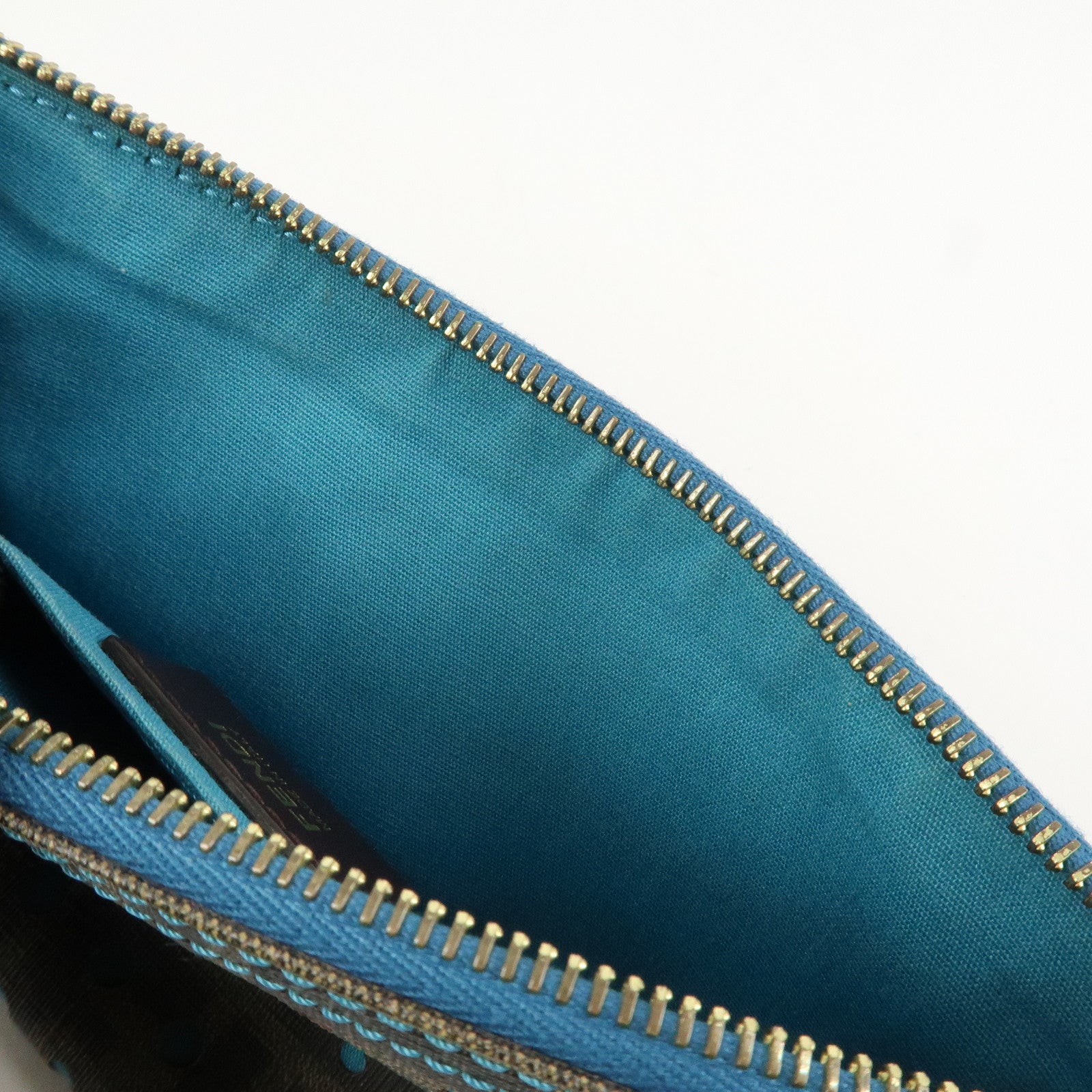 FENDI Zucca PVC Canvas Chain Accessory Pouch Brown Blue 8BR592