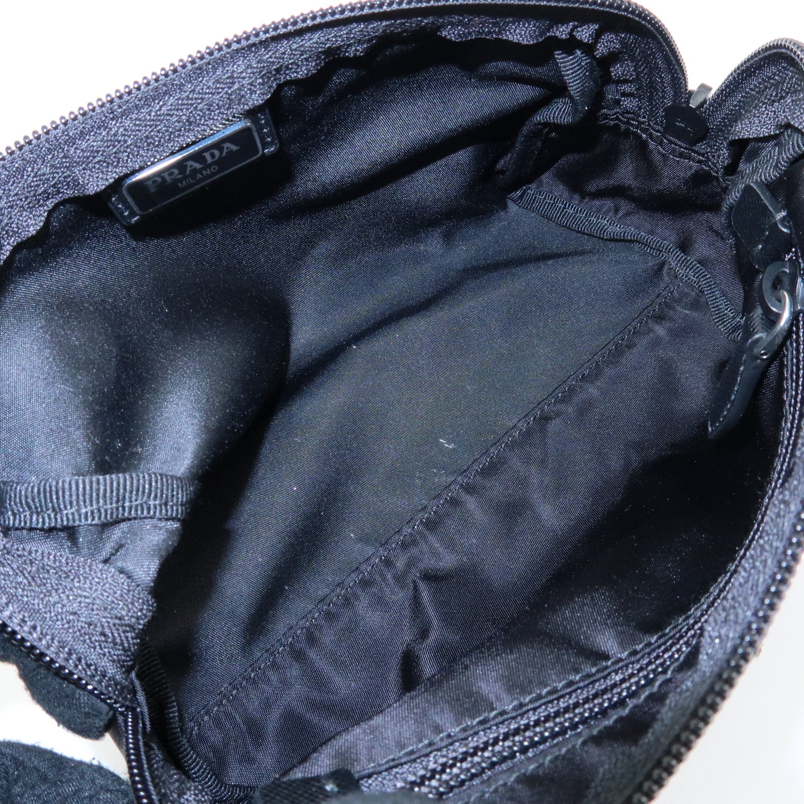 PRADA Triangle Logo Nylon Saffiano Leather Cosmetic Pouch 1NA693