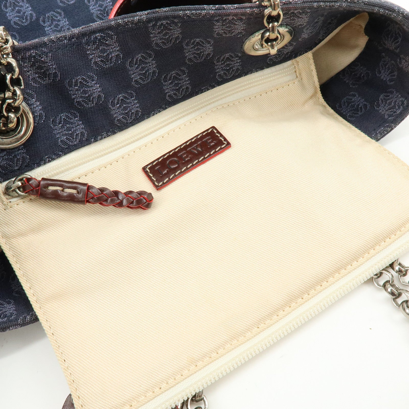 LOEWE Repeat Anagram Canvas Leather Shoulder Bag Blue Brown