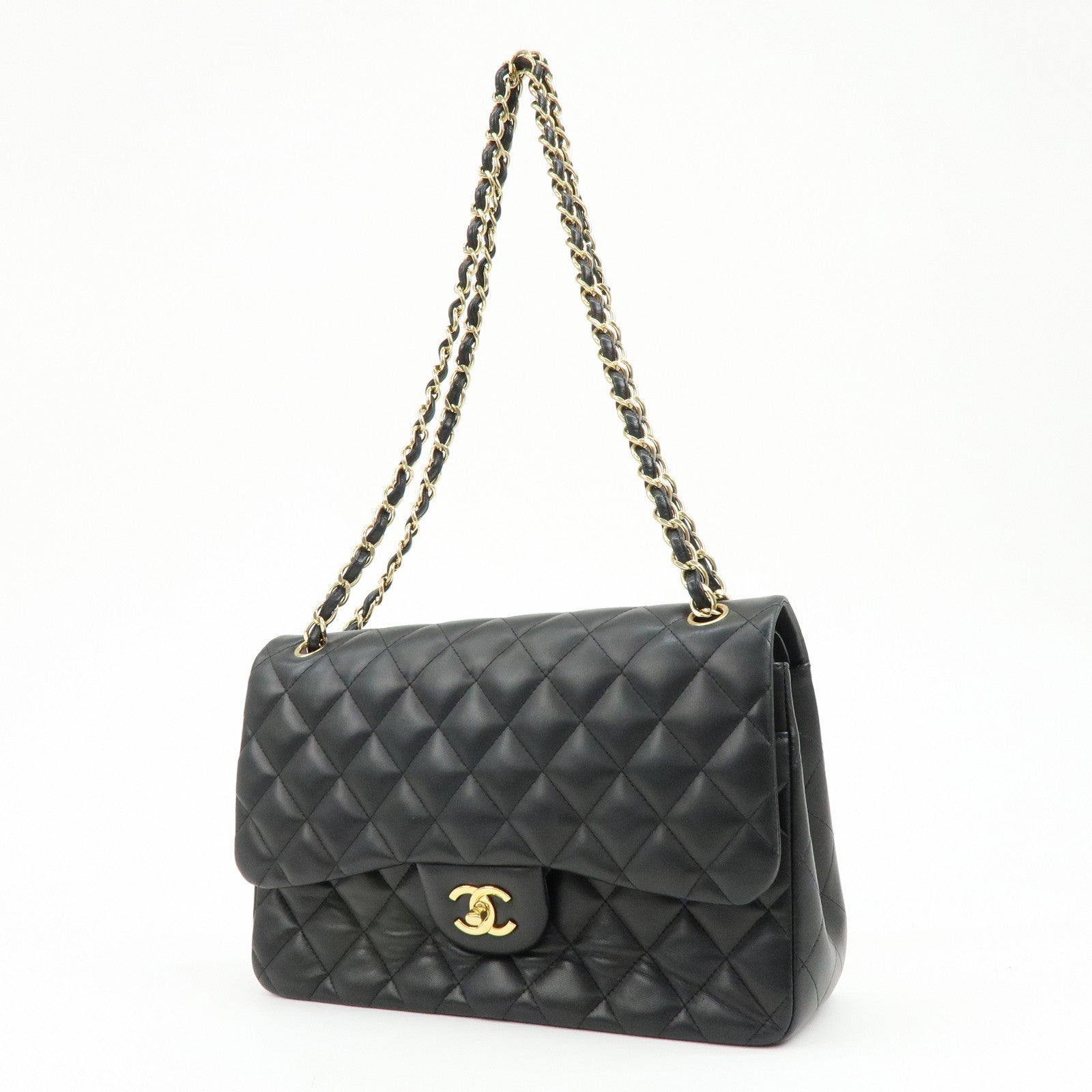 CHANEL Matelasse Lamb Skin Chain Shoulder Bag Black A58600