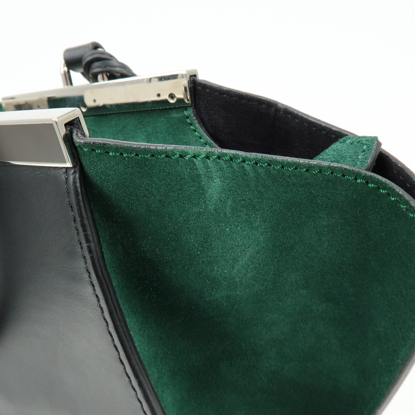 FENDI Trois Jours Leather Suede 2Way Hand Bag Black Green 8BH279