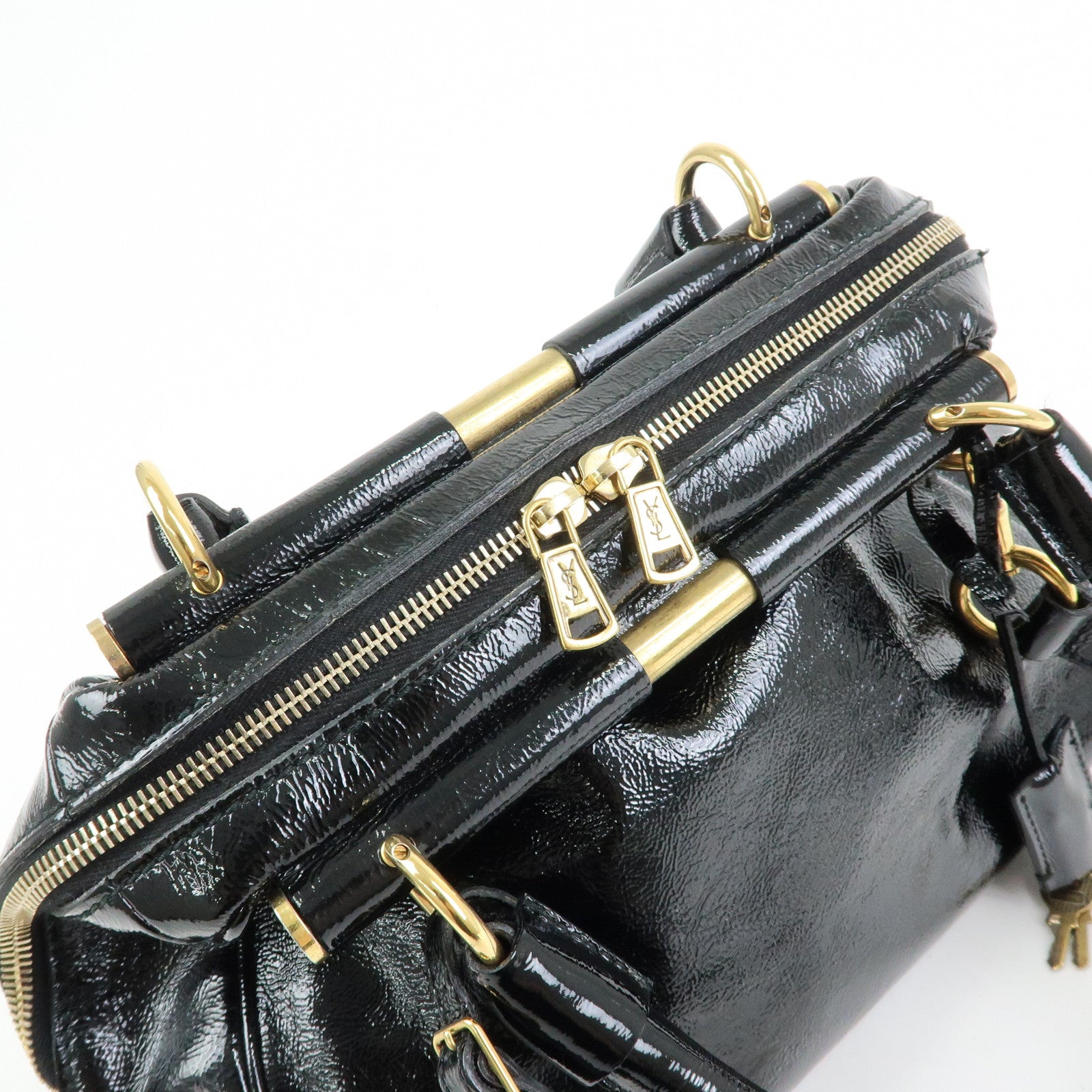 SAINT LAURENT PARIS Y Line Patent Leather 2Way Bag Black 197153
