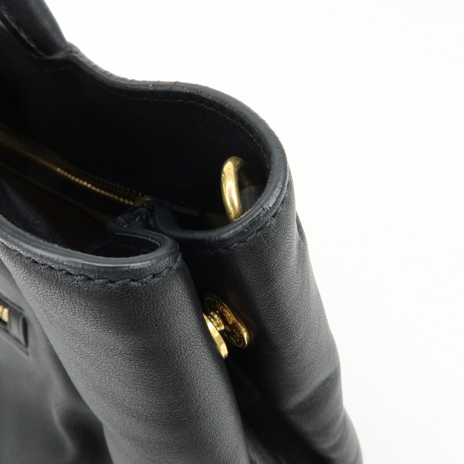 PRADA Soft Calf Leather 2Way Bag Hand Bag Shoulder Bag Black BN1832