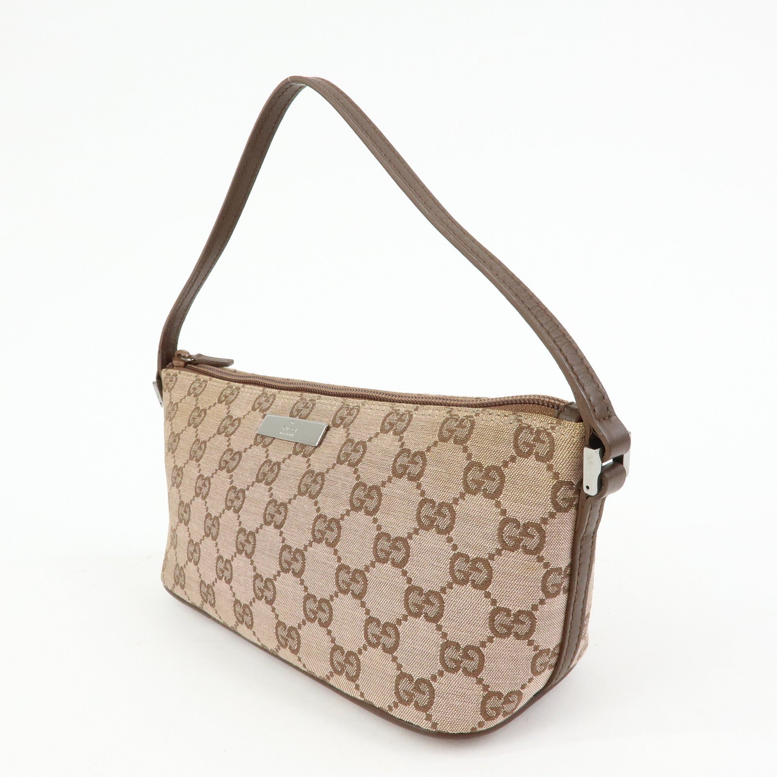 GUCCI Boat Bag GG Canvas Leather Hand Bag Brown 07198