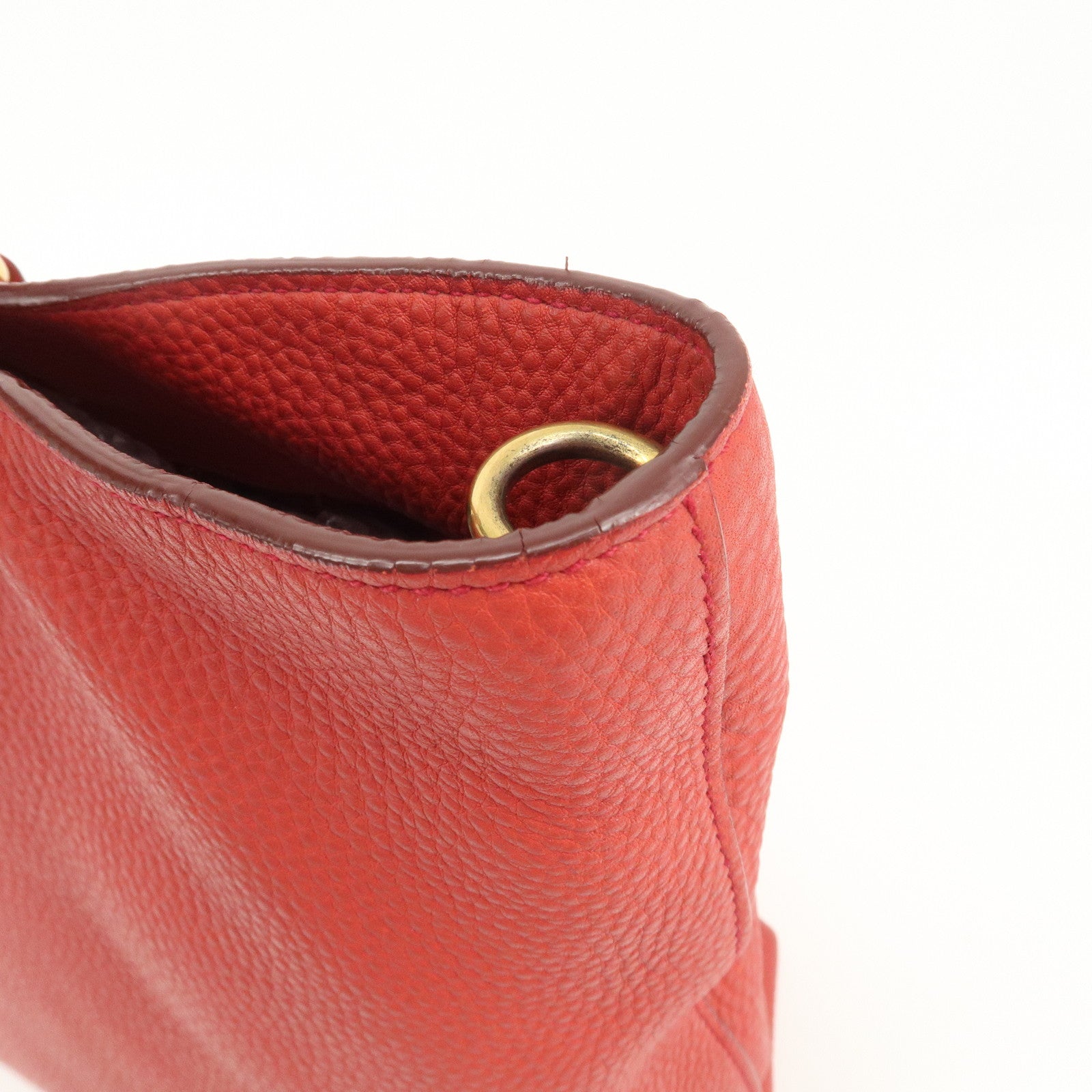PRADA Triangle Logo Leather 2Way Tote Bag Shoulder Bag Red BN1713