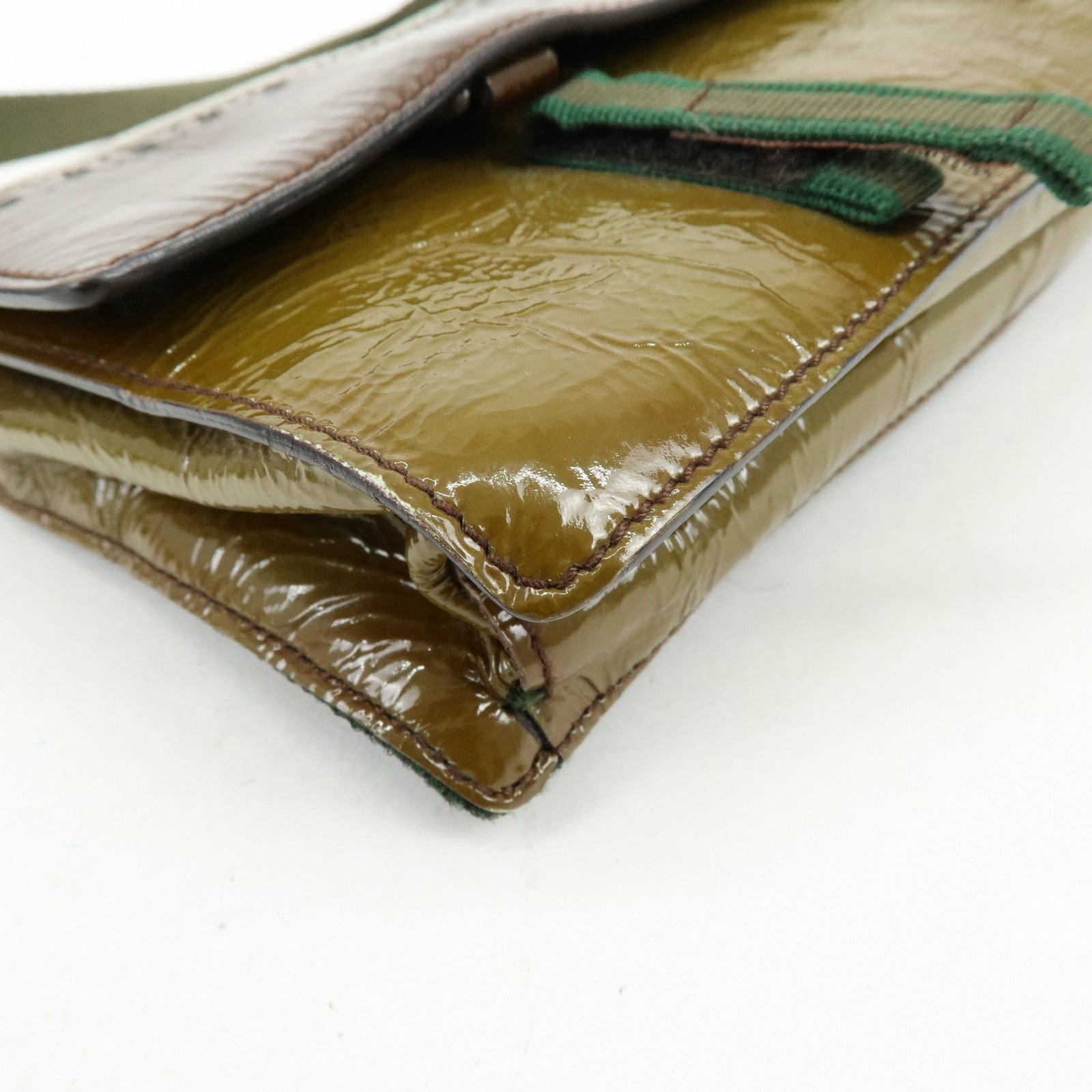 MIU MIU Patent Leather Nylon Shoulder Bag Khaki Brown