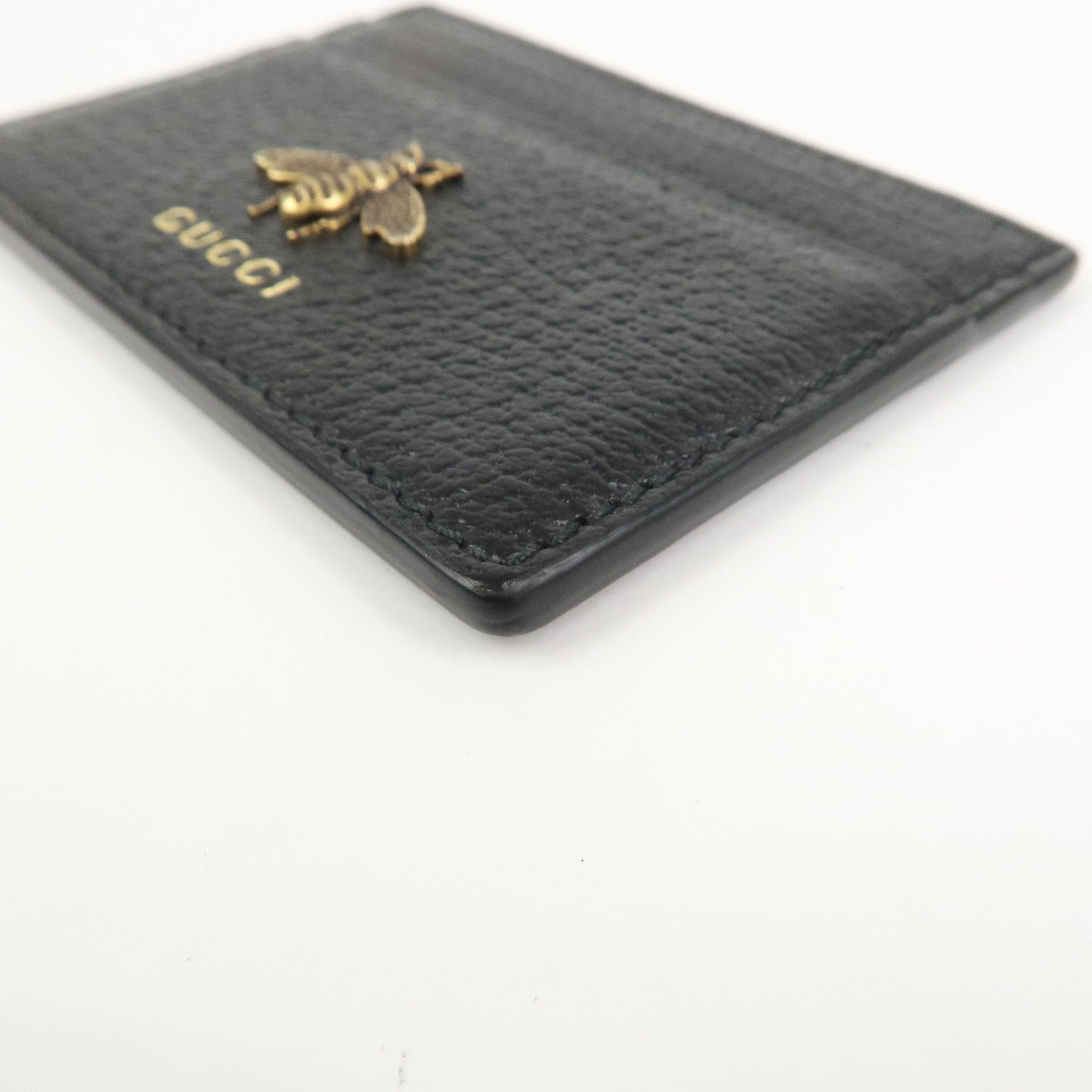 GUCCI Animalier Leather Card Case Card Holder Black 523685