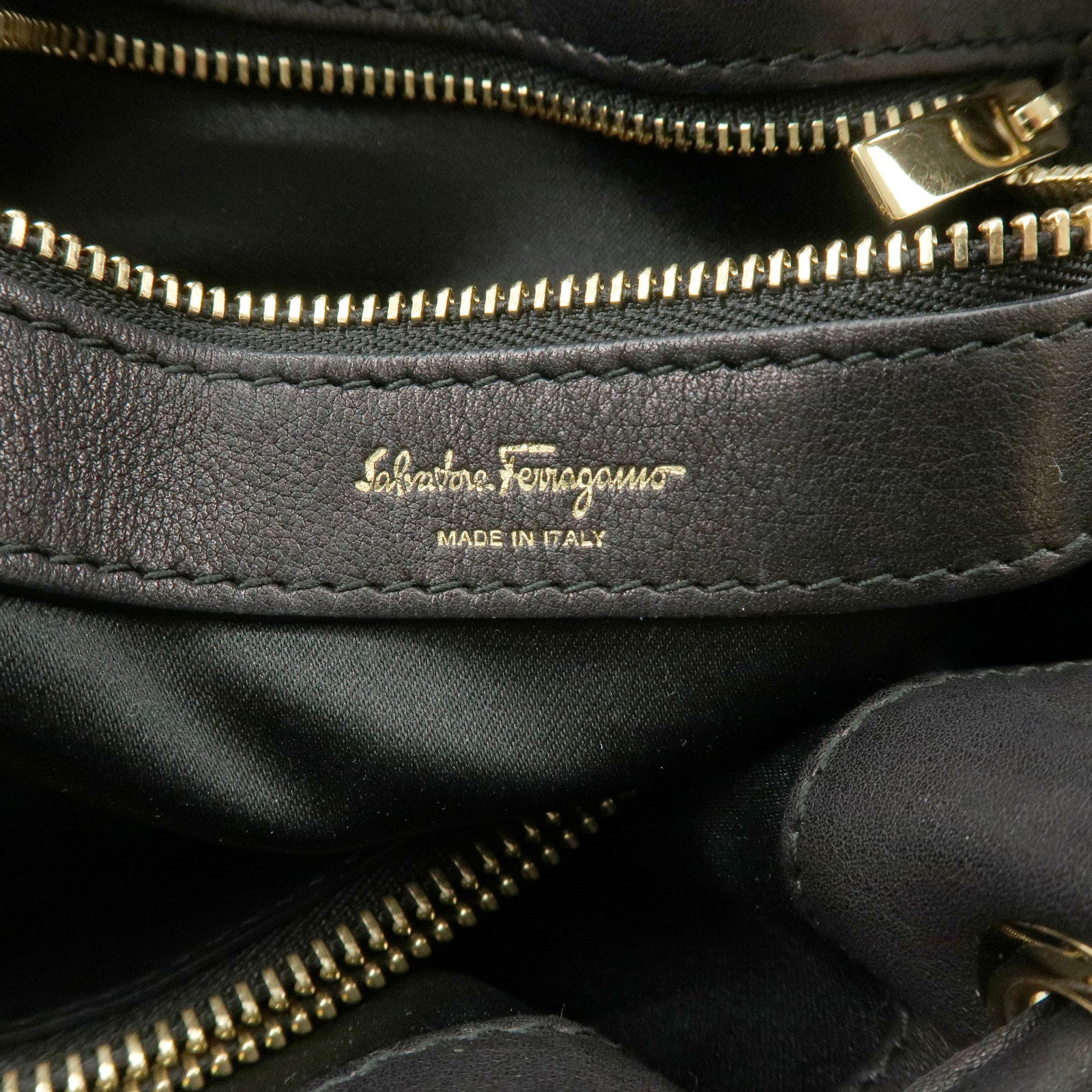 Ferragamo Gancini Leather Hand Bag Black